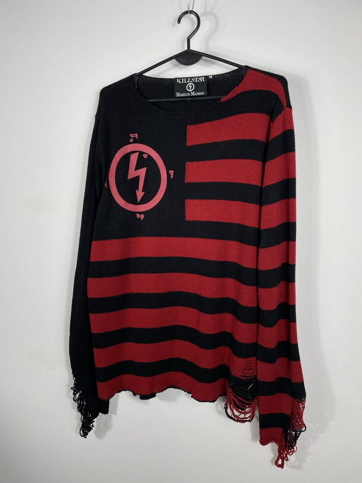 Band Tees × Killstar × Marilyn Manson MARLYN MANSON KILLSTAR STRIPED SWEATER FABRIC DISTRESSED Size US M / EU 48-50 / 2 - 3 Thumbnail