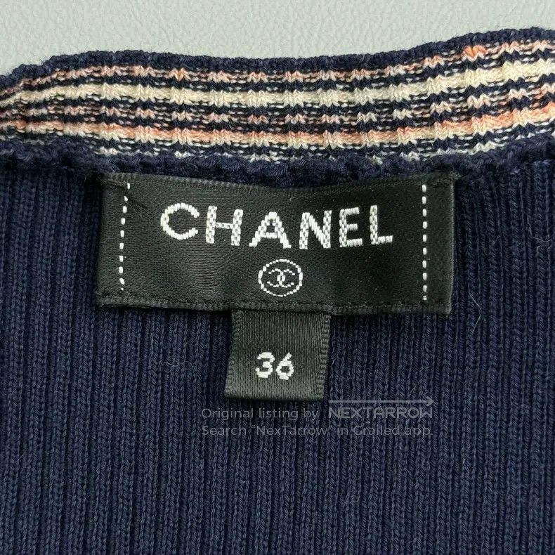 Chanel Chanel Dark blue full logo short-sleeved knitwear Size XS / US 0-2 / IT 36-38 - 5 Thumbnail
