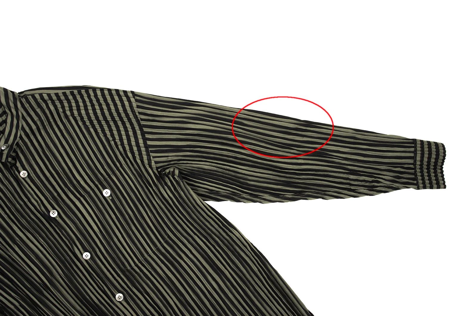 Issey Miyake Pleated Stripe Band Collar Shirt in Black Khaki M Size US M / EU 48-50 / 2 - 7 Thumbnail