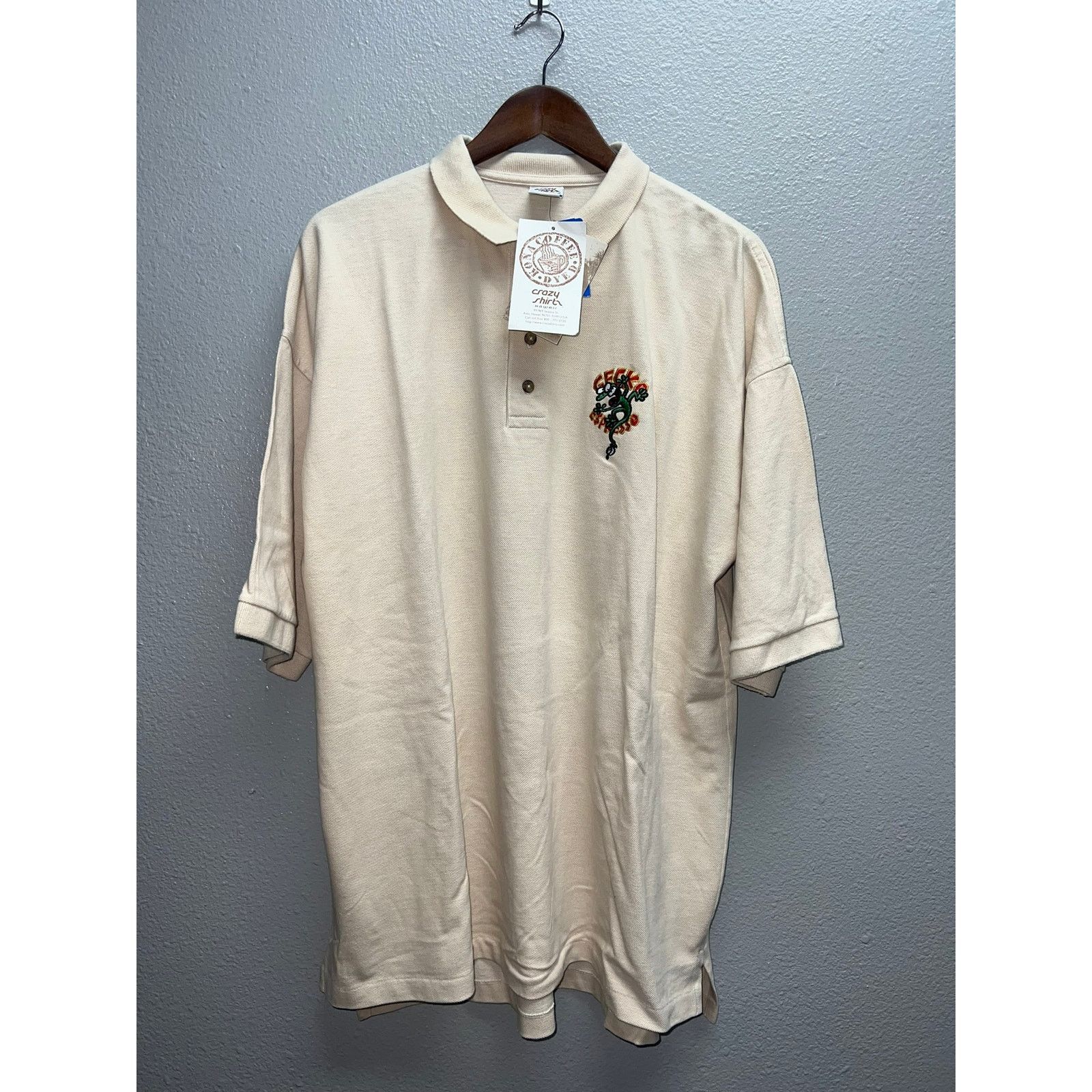 Vintage Vintage Crazy Shirts Polo Shirt Gecko Lizard Coffee Dyed Size US XL / EU 56 / 4 - 1 Thumbnail
