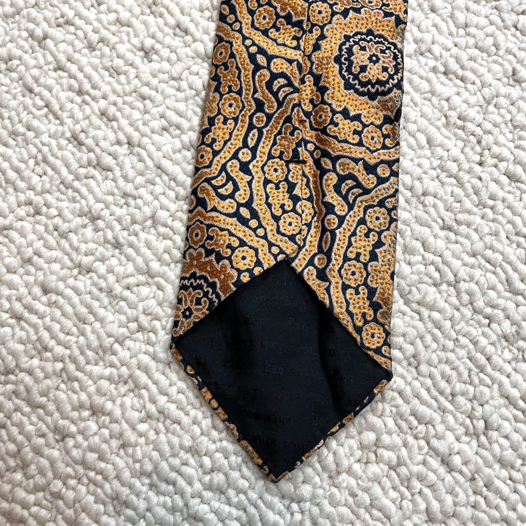 Vintage VINTAGE Leo Tie Mens OS Blue Gold Silk Classic Necktie Work Business Floral Short Size US 35 - 7 Thumbnail