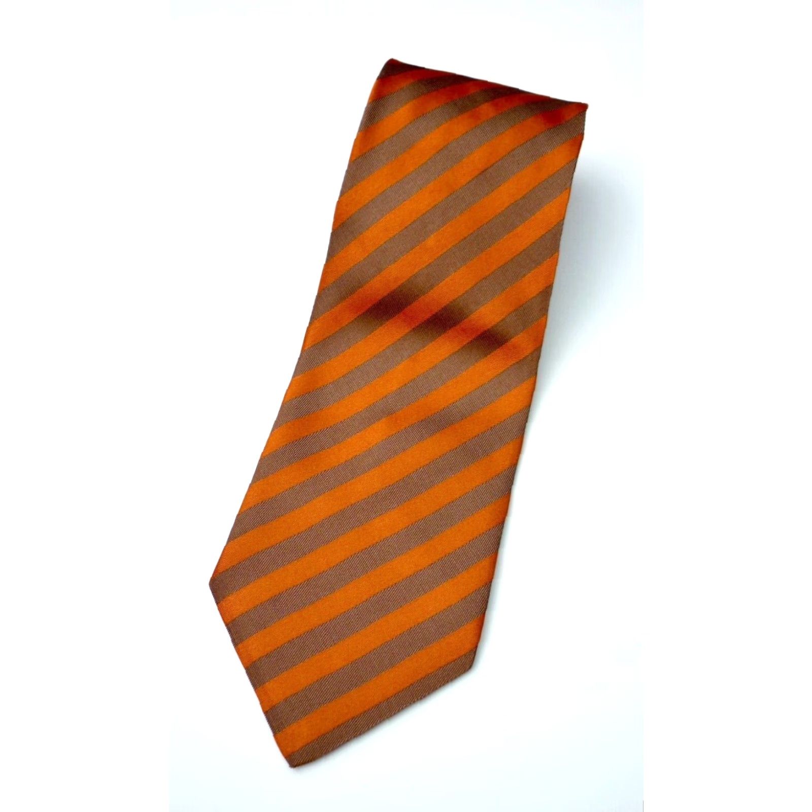 Yves Saint Laurent VINTAGE Yves Saint Laurent Men's Tie Silk 61" Long 3.75" Wide Stripes Made in Italy Orange & Brown Size ONE SIZE - 2 Thumbnail