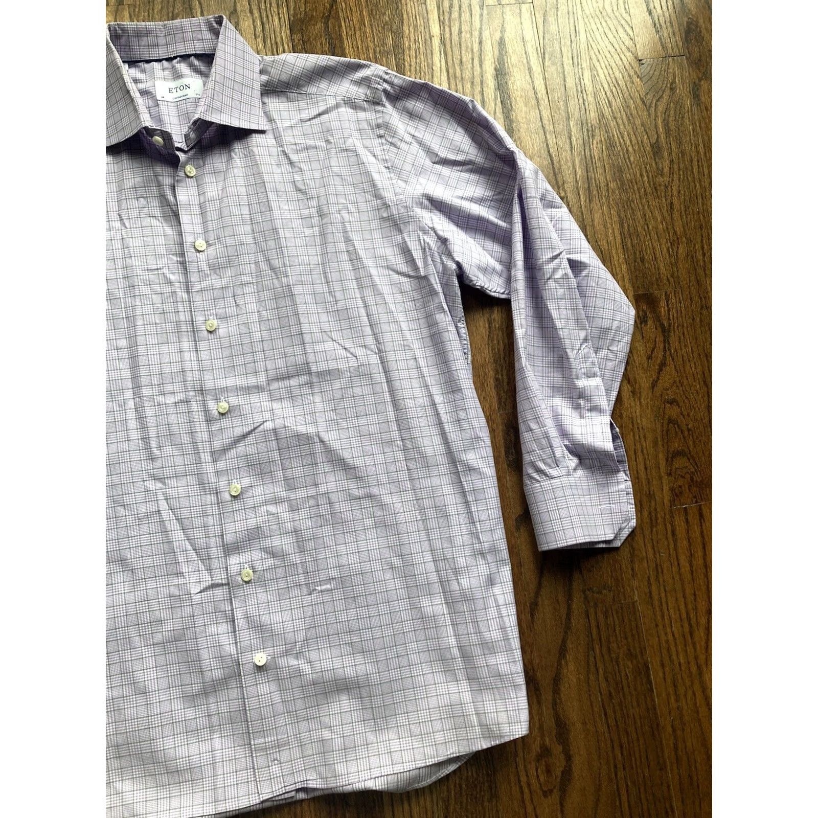 Eton Eton Dress Shirt Mens 17.5 44 Purple Long Sleeve Button Up Plaid Shirt Size 48R - 3 Thumbnail