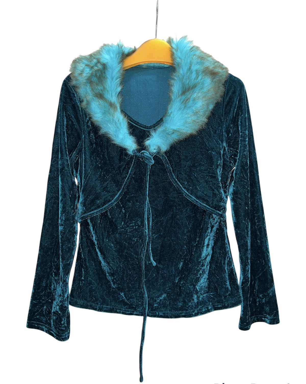 Japanese Brand Slay velvet in teal blue with fur collar 🧝🏻‍♀️🧚🏻 Size M / US 6-8 / IT 42-44 - 2 Thumbnail