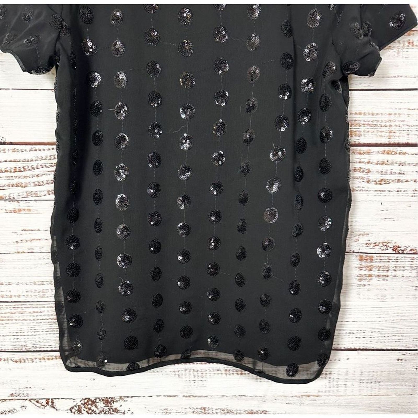 MILLY Milly Scoop Neck Sequin Dot Tee Blouse Black Size 6 NWT Size M / US 6-8 / IT 42-44 - 3 Thumbnail