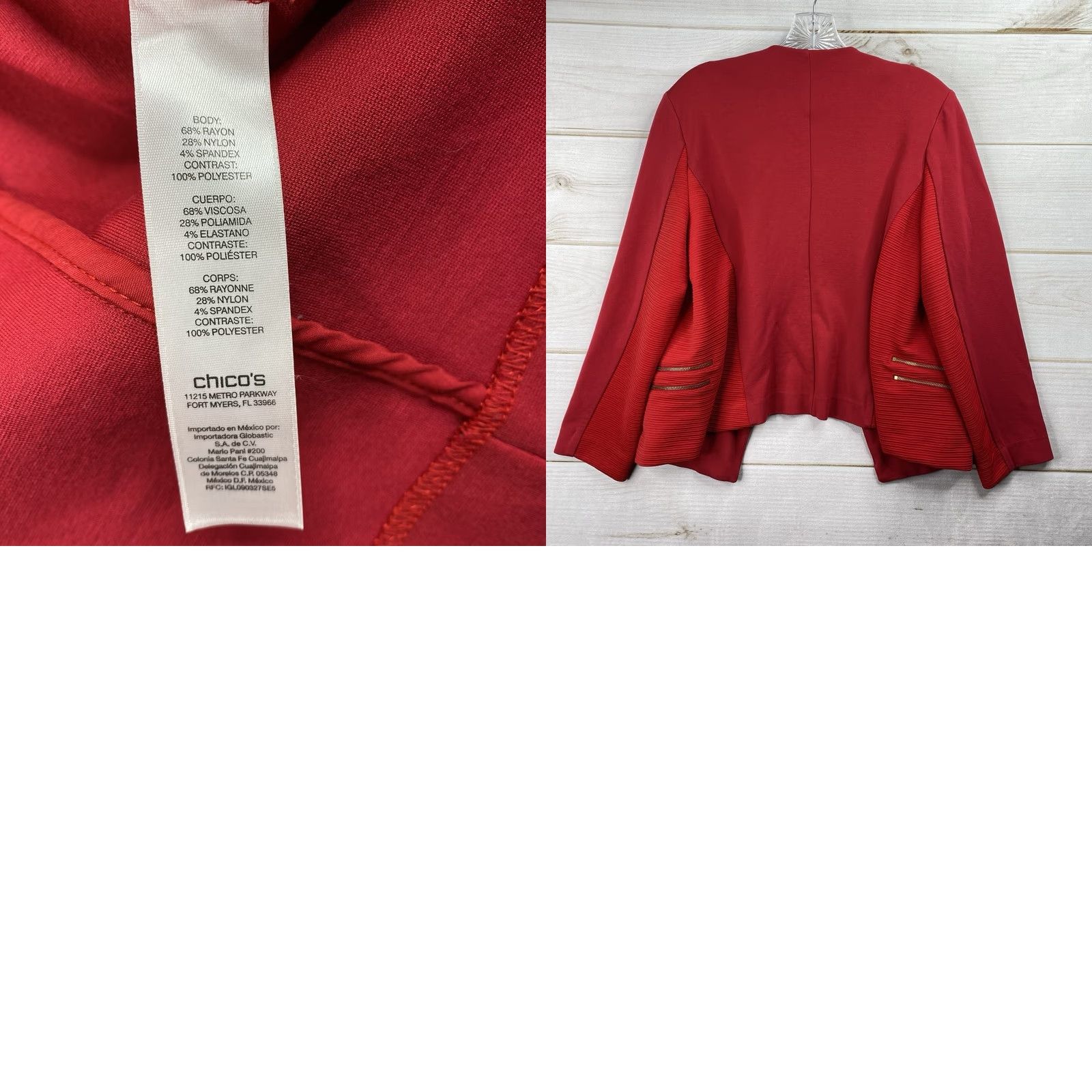 Vintage Chico's Red Zippers Detail Moto Jacket Blazer Office Career Open Front Shirt Womens Size L Size L / US 10 / IT 46 - 8 Thumbnail