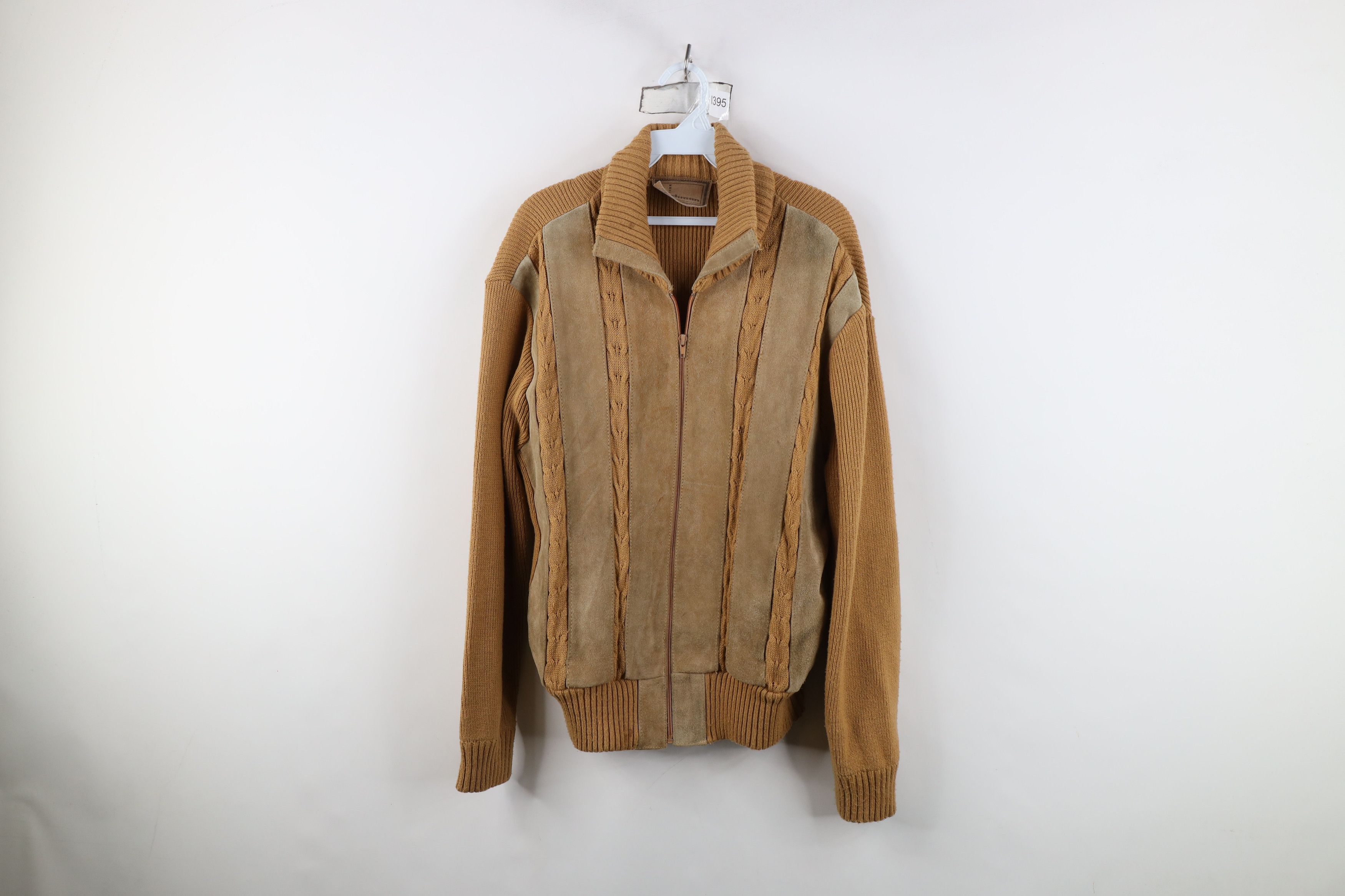 Vintage Vintage 70s Streetwear Leather Knit Sweater Jacket Swacket Size US M / EU 48-50 / 2 - 1 Thumbnail