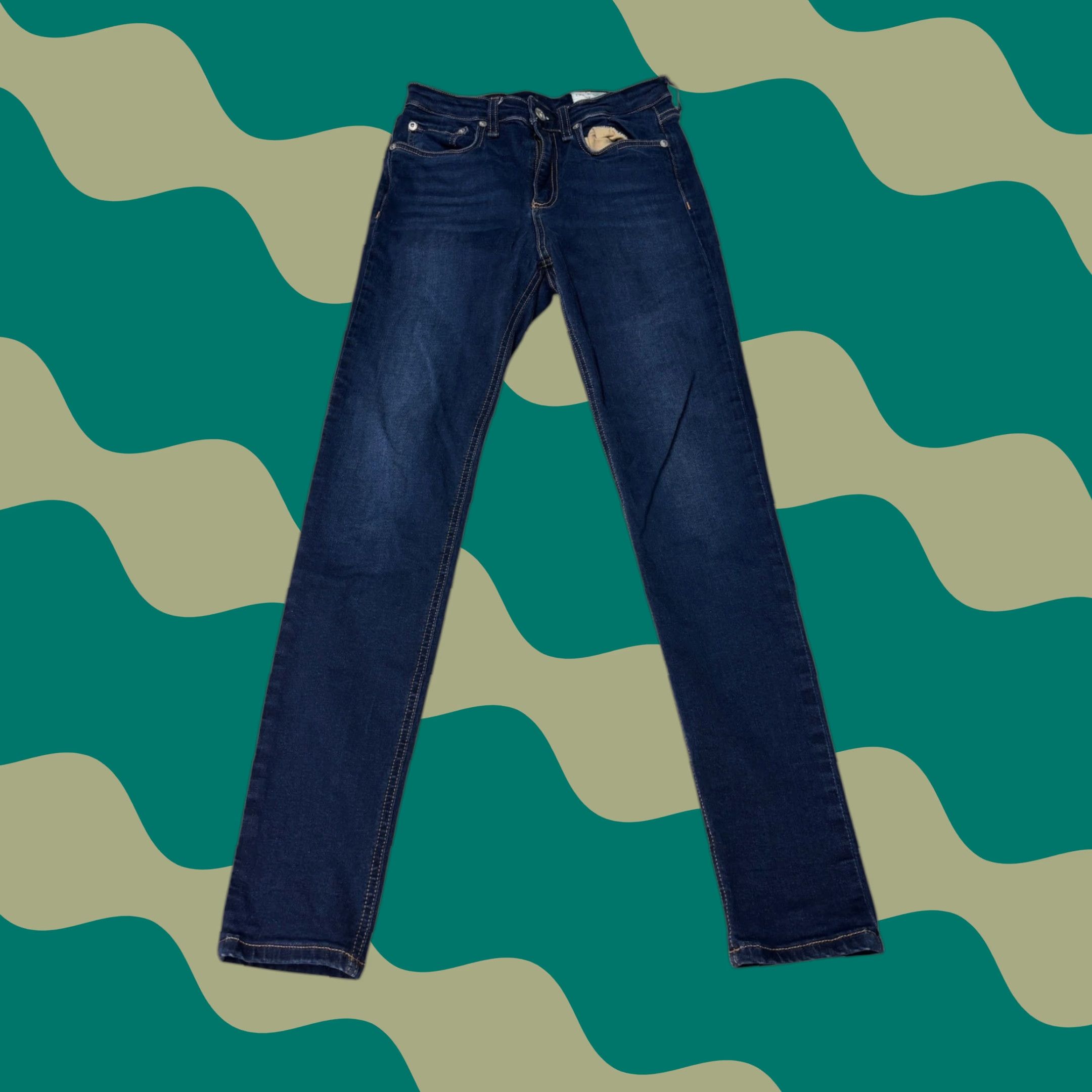 Rag & Bone rag & bone Nina High-Rise Ankle Skinny Jeans Dark Wash Denim Women Adult 26 Inseam 27in Stretch Comfort Zip Button 5-Pocket Solid Blue Size 26" / US 2 / IT 38 - 1 Thumbnail
