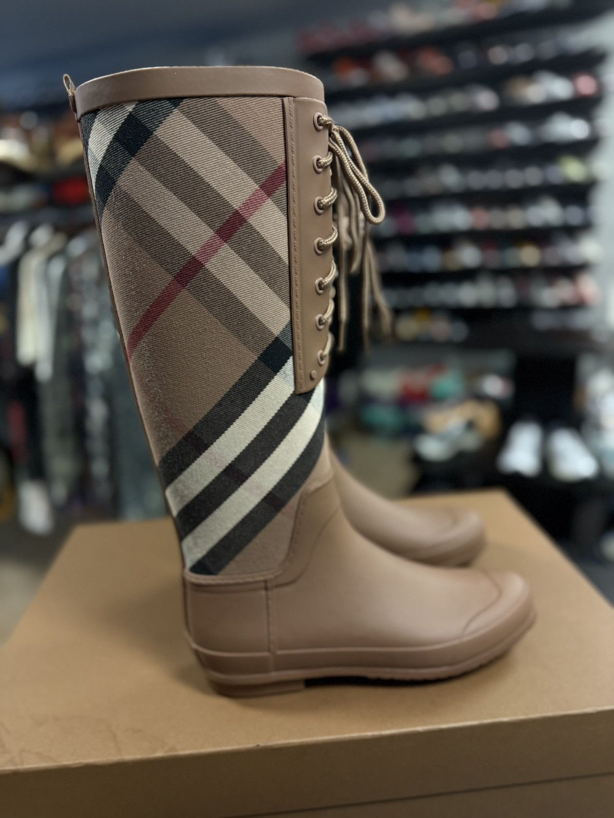 Burberry Vintage Check Canvas & Rubber Rain Boot In Brown 38EU/8US Size US 8 / IT 38 - 3 Thumbnail