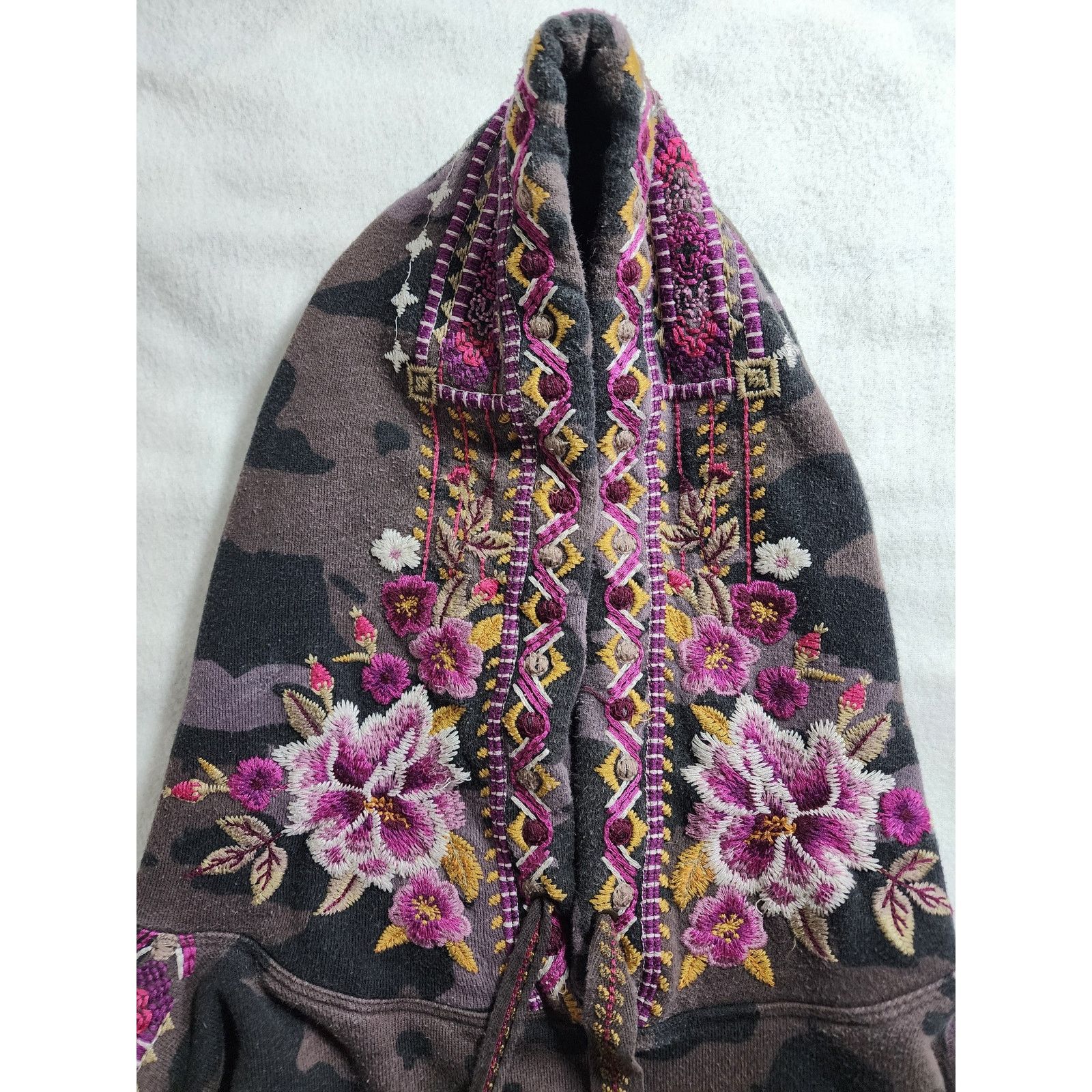Johnny Was Johnny Was Brown Camo Embroidered Hoodie Small Boho Chic Size S / US 4 / IT 40 - 5 Thumbnail