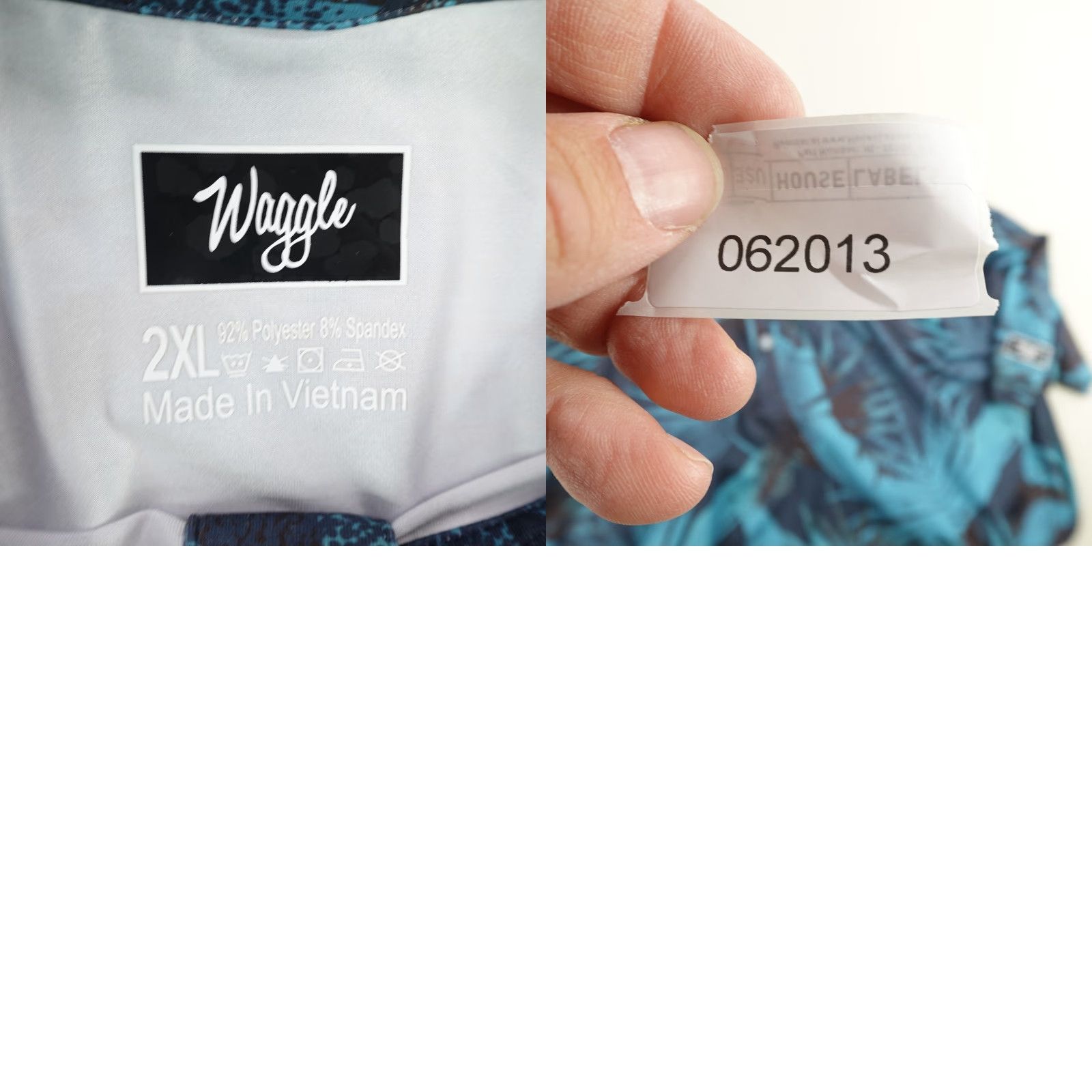 Vintage Waggle Polo Shirt Mens 2XL Blue Palm Leaf Print Golf Performance Stretch Breathable Quick Dry Size US XXL / EU 58 / 5 - 8 Thumbnail