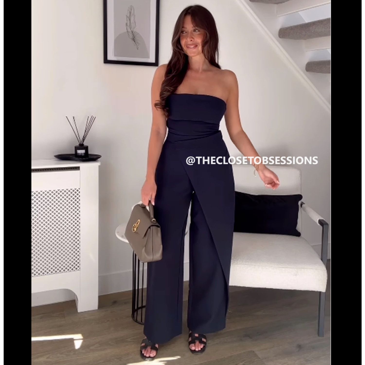 Zara ZARA Navy Strapless Wide Leg Jumpsuit Elegant Palazzo NWT Size 32" / US 10 / IT 46 - 20 Thumbnail