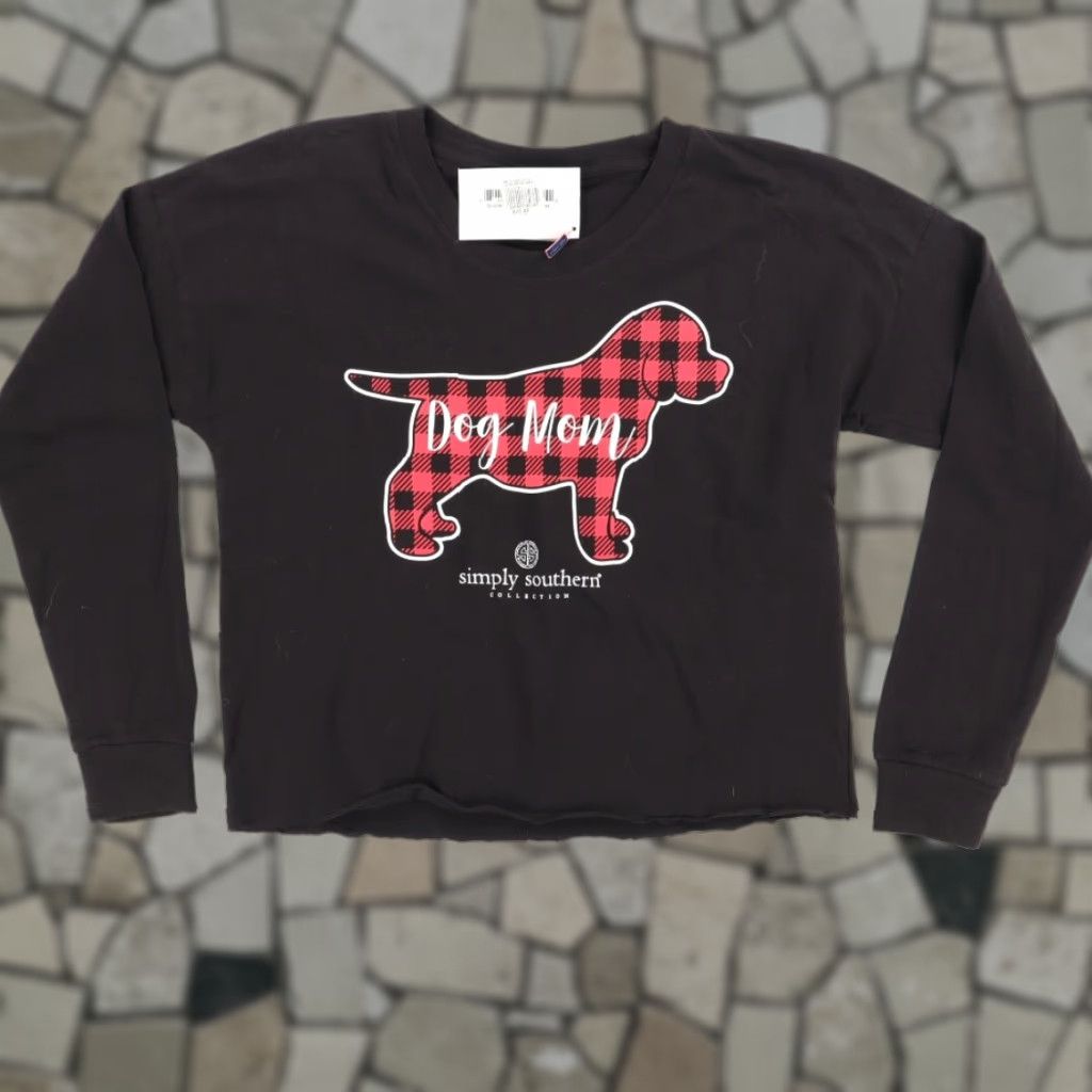Vintage Simply Southern Dog Mom Crop Solid Long Sleeve T-Shirt Black Women's M Size M / US 6-8 / IT 42-44 - 1 Thumbnail