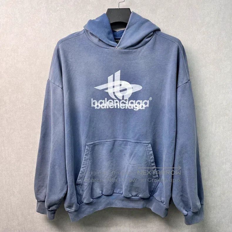 Balenciaga Balenciaga Double B Logo Hooded Hoodie Misty Washed Blue Size US XL / EU 56 / 4 - 1 Thumbnail