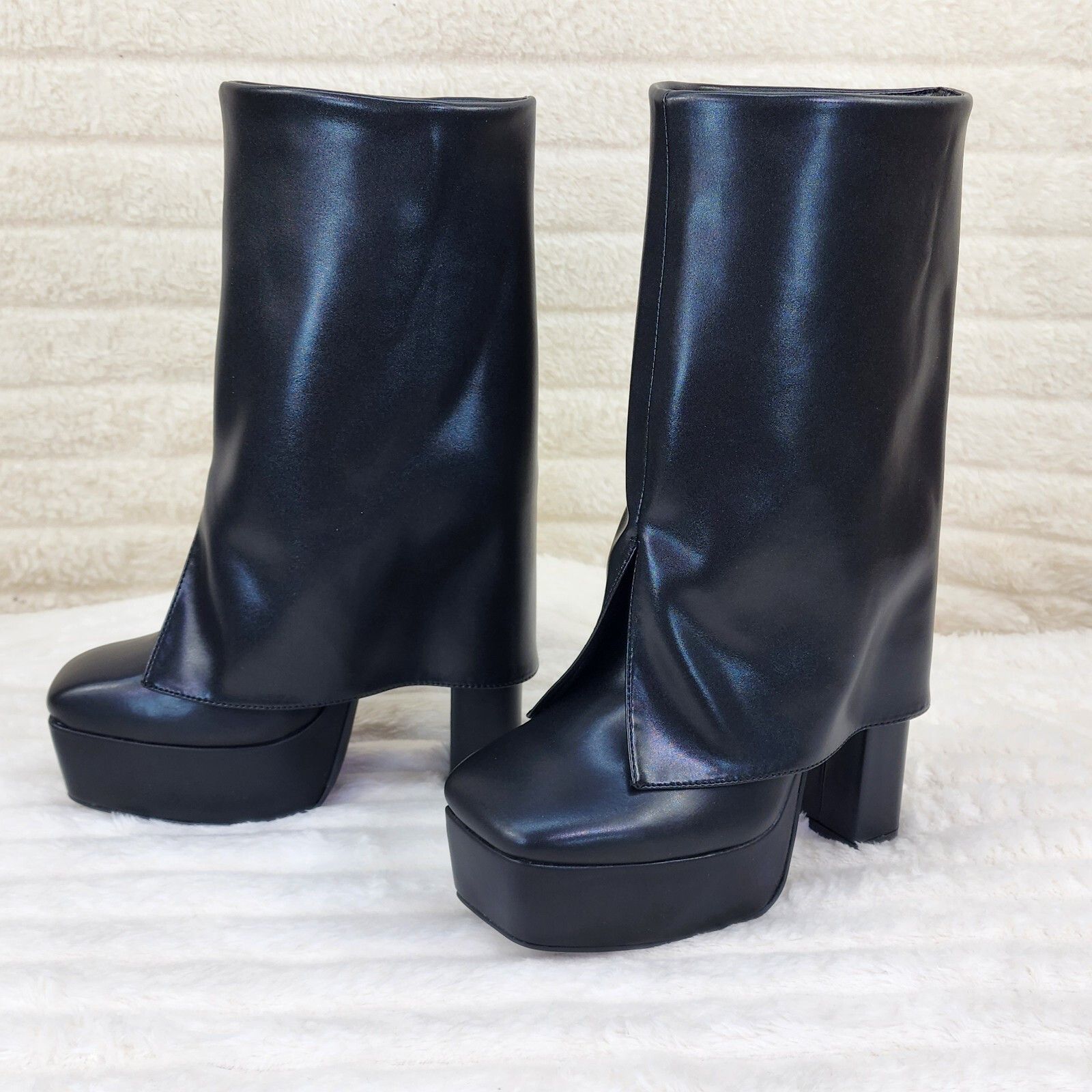 Other Riches Black Skirted Fold Over Chunky Heel Pull On Platform Size US 10 / IT 40 - 5 Thumbnail