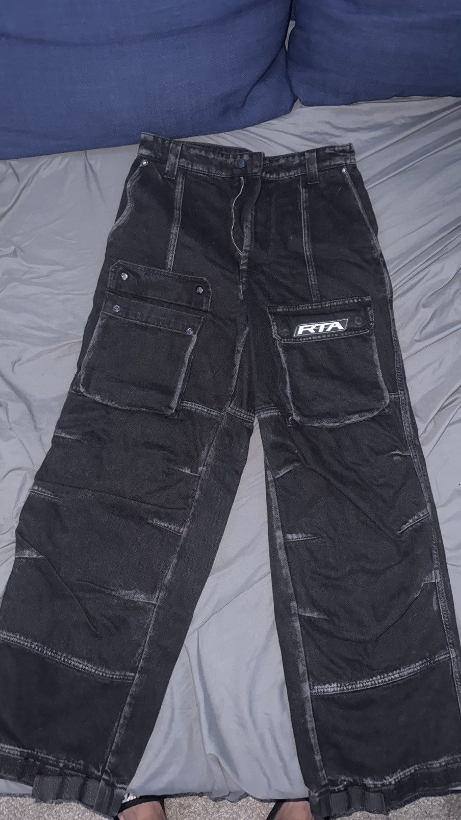 Rta RTA Cargo Jeans Black Distressed Multi Pocket Size US 33 - 1 Thumbnail