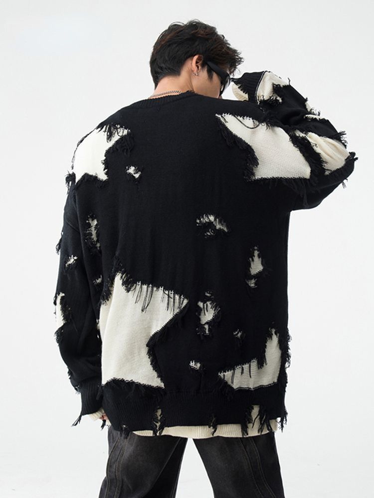 Japanese Brand × Vintage Casual Star Distressed Oversized Sweater Knitwear Size US XL / EU 56 / 4 - 2 Thumbnail