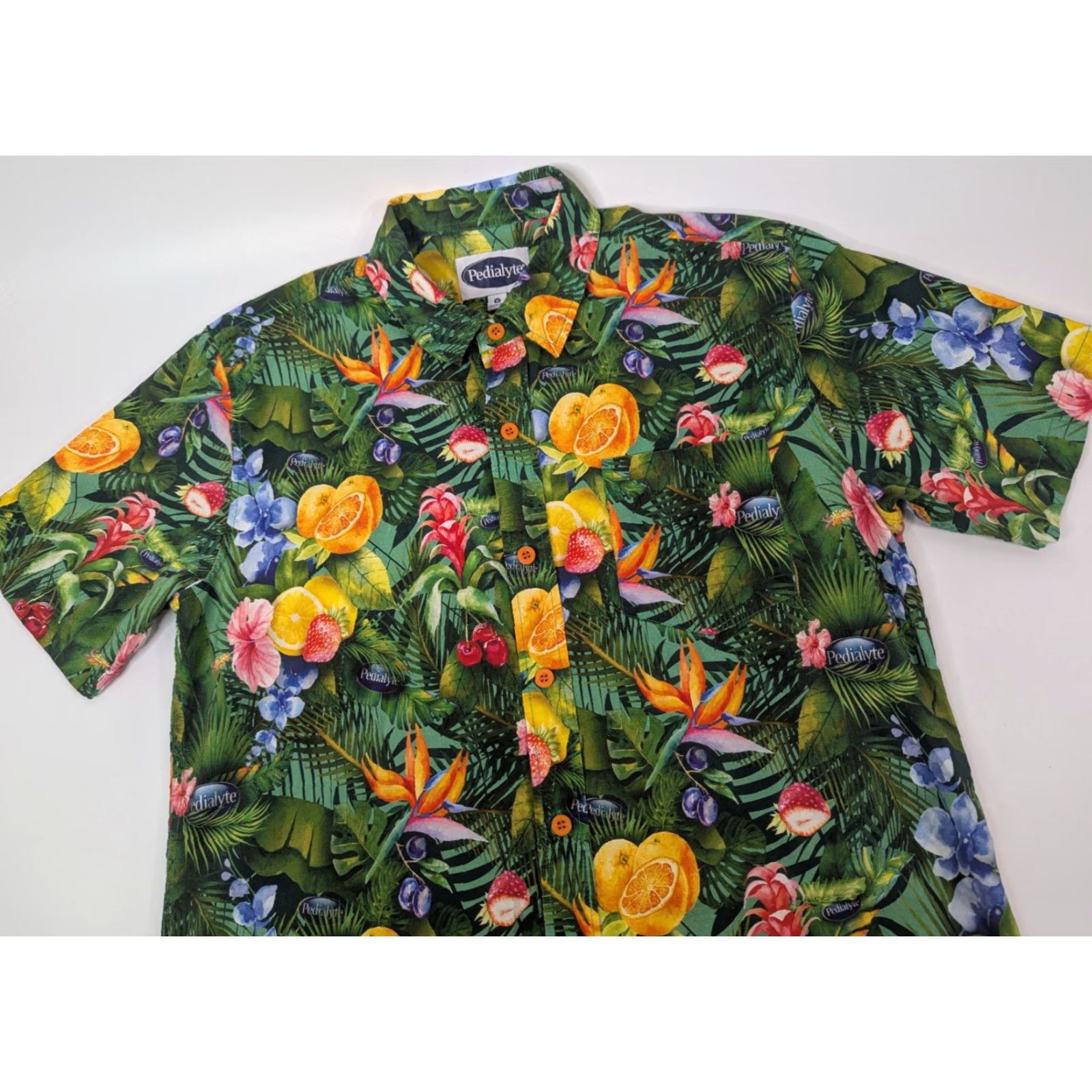 Vintage Pedialyte Tropical Print Button Up Shirt Short Sleeve Cotton Rayon Size M Green Floral Size US M / EU 48-50 / 2 - 2 Thumbnail