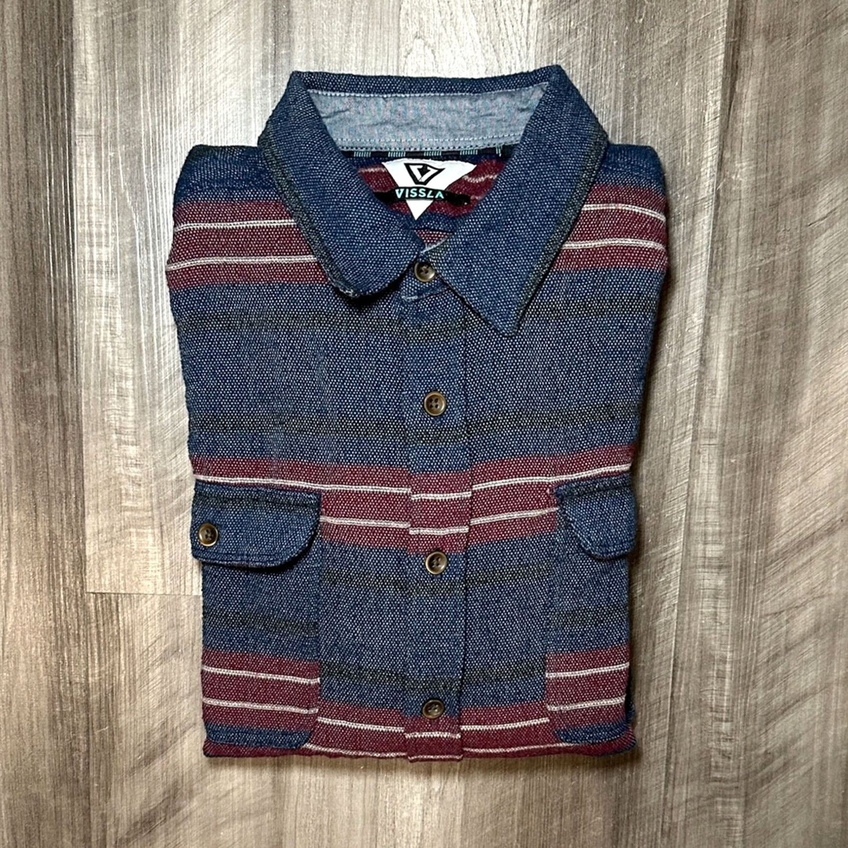 Vissla VISSLA Striped Wool Blend Long Sleeve Button Down Overshirt L Navy Blue Mens Large Size US L / EU 52-54 / 3 - 2 Thumbnail