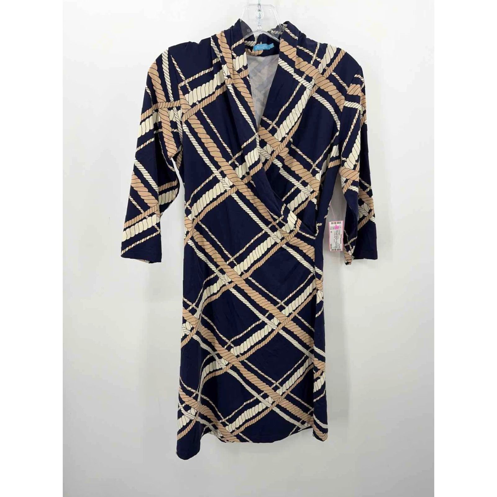 VINTAGE Pre-Owned J Mclaughlin Navy Size XS Printed Shift Knee Length Long Sleeve Dress