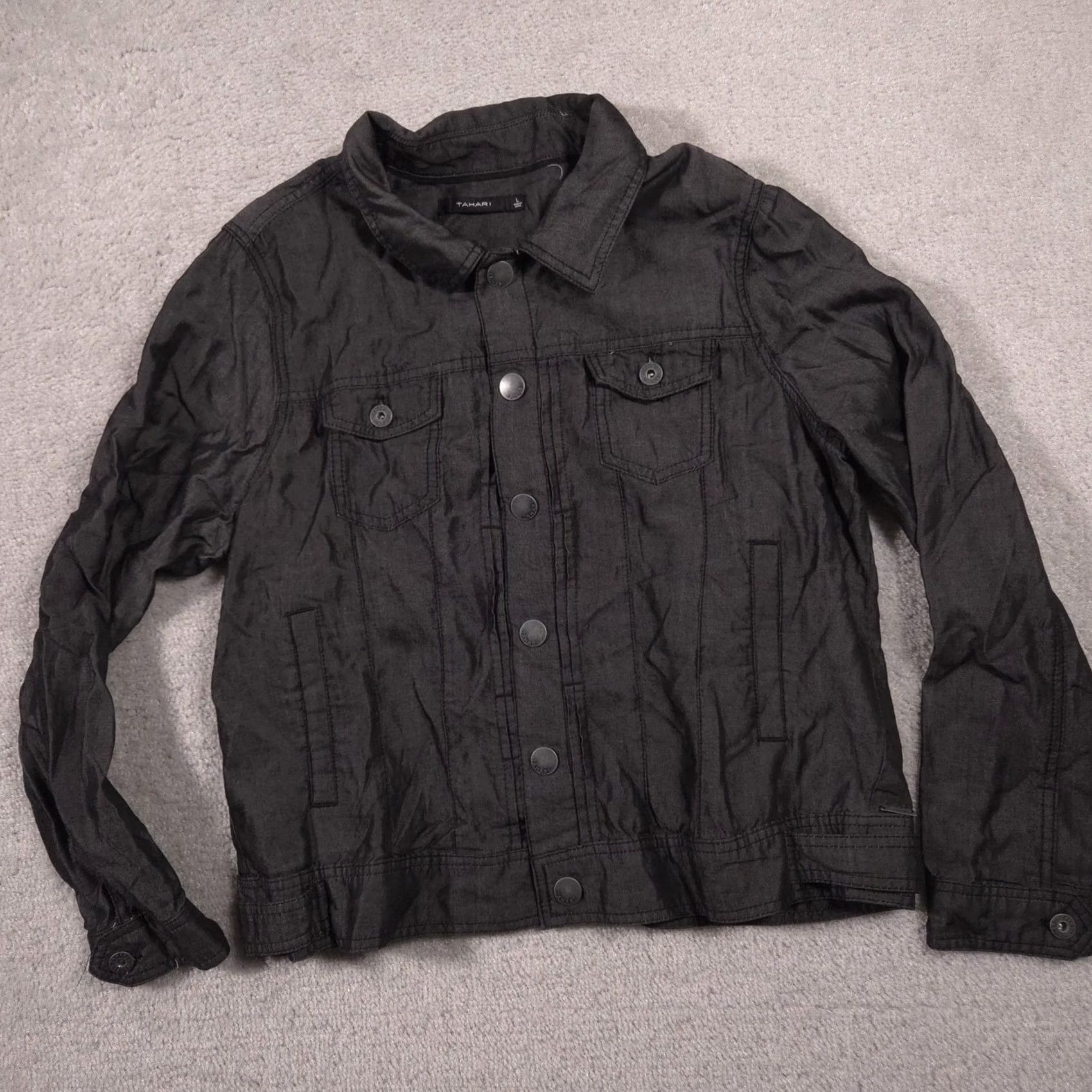 Vintage Tahari Jacket Womens Large Black Lyocell Twill Snap Front Casual Size L / US 10 / IT 46 - 2 Thumbnail