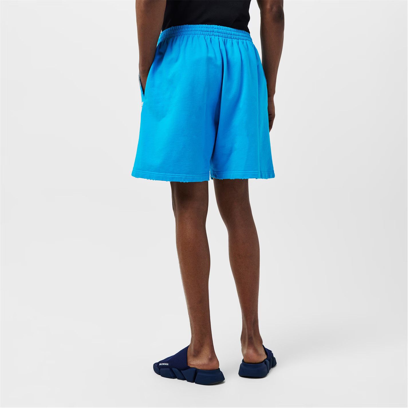 Balenciaga o1g2r1mq0226 Logo Jersey Shorts In Azure Blue Size US 28 / EU 44 - 4 Thumbnail