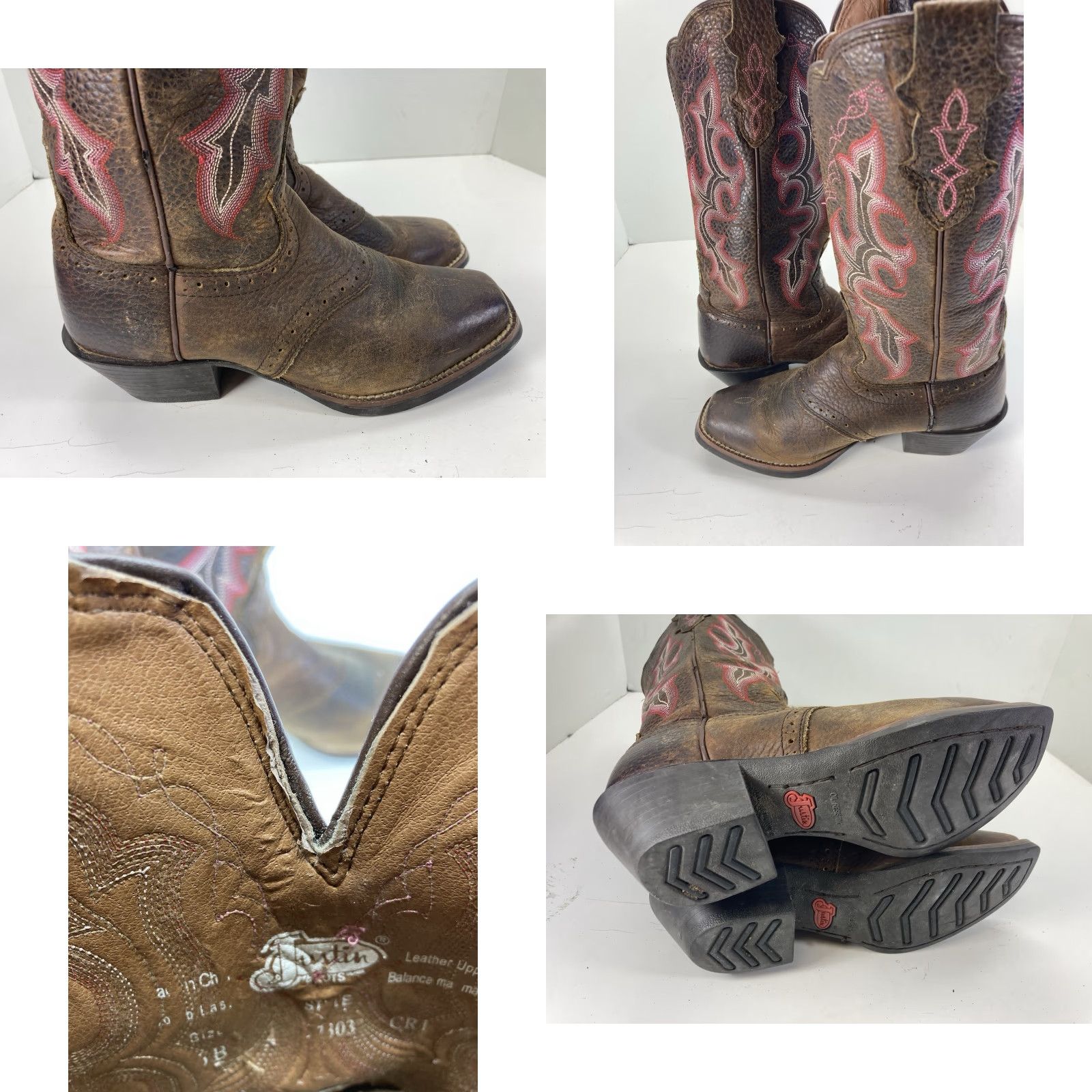 Justin Boots Justin Boots Women Size 6 B Brown Leather Pink Embroidery Western Style L 7303 Boot Size US 6 / IT 36 - 8 Thumbnail