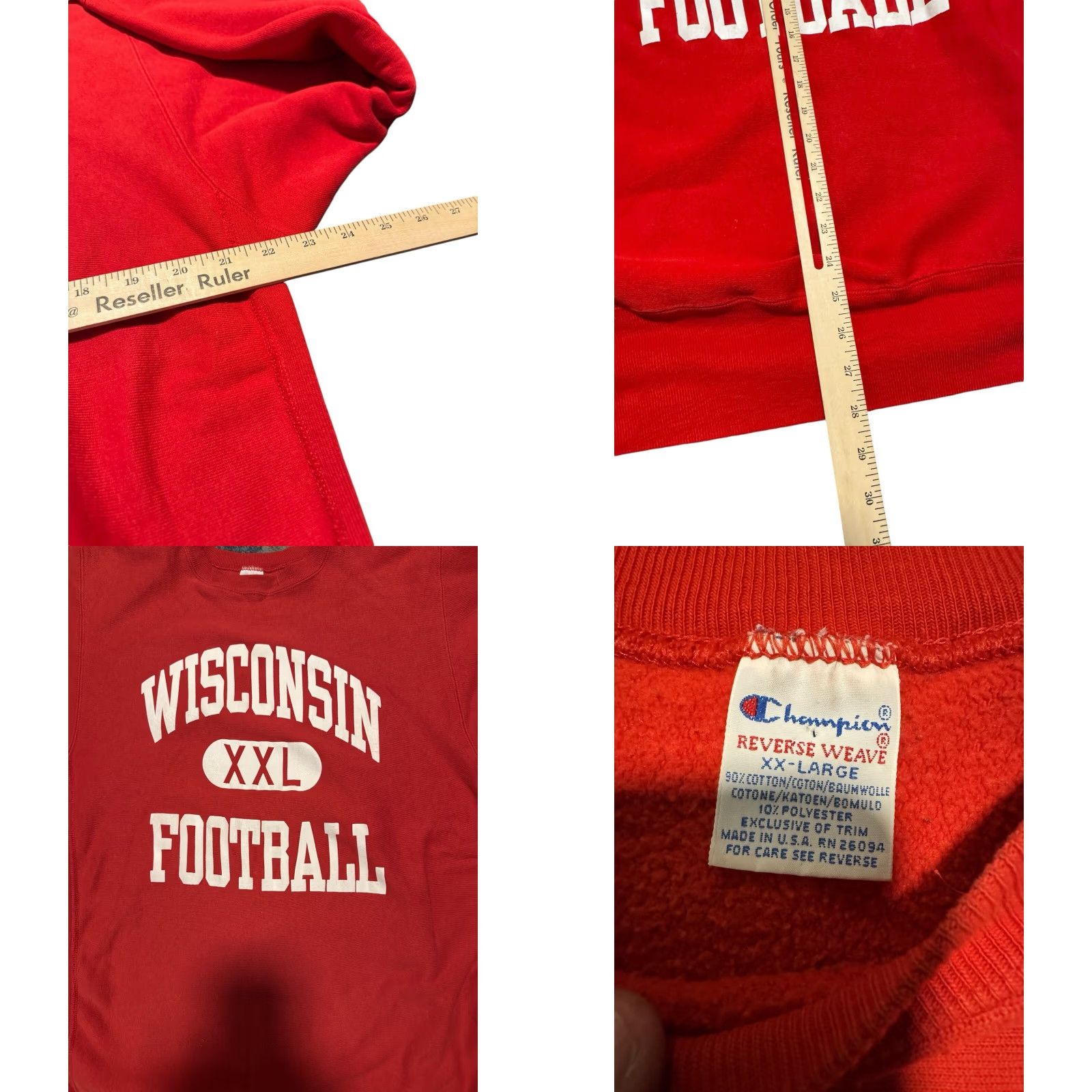 Champion VINTAGE Champion Wisconsin Football Red Sweatshirt Mens XL Crew Neck Pullover Reverse Weave USA Size US XL / EU 56 / 4 - 9 Thumbnail