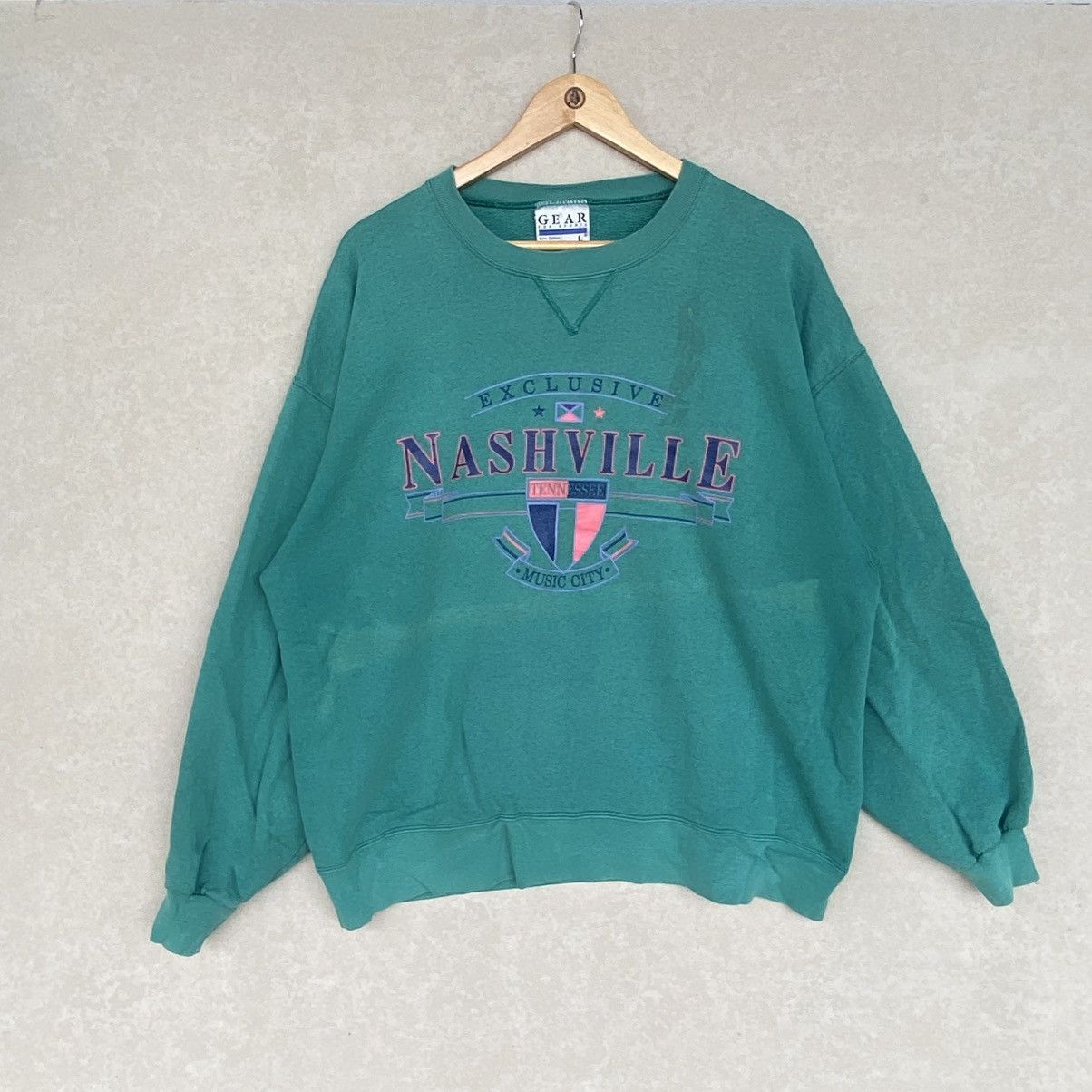 Vintage Gear Big Logo Embroidered Crewneck Sweatshirt Green