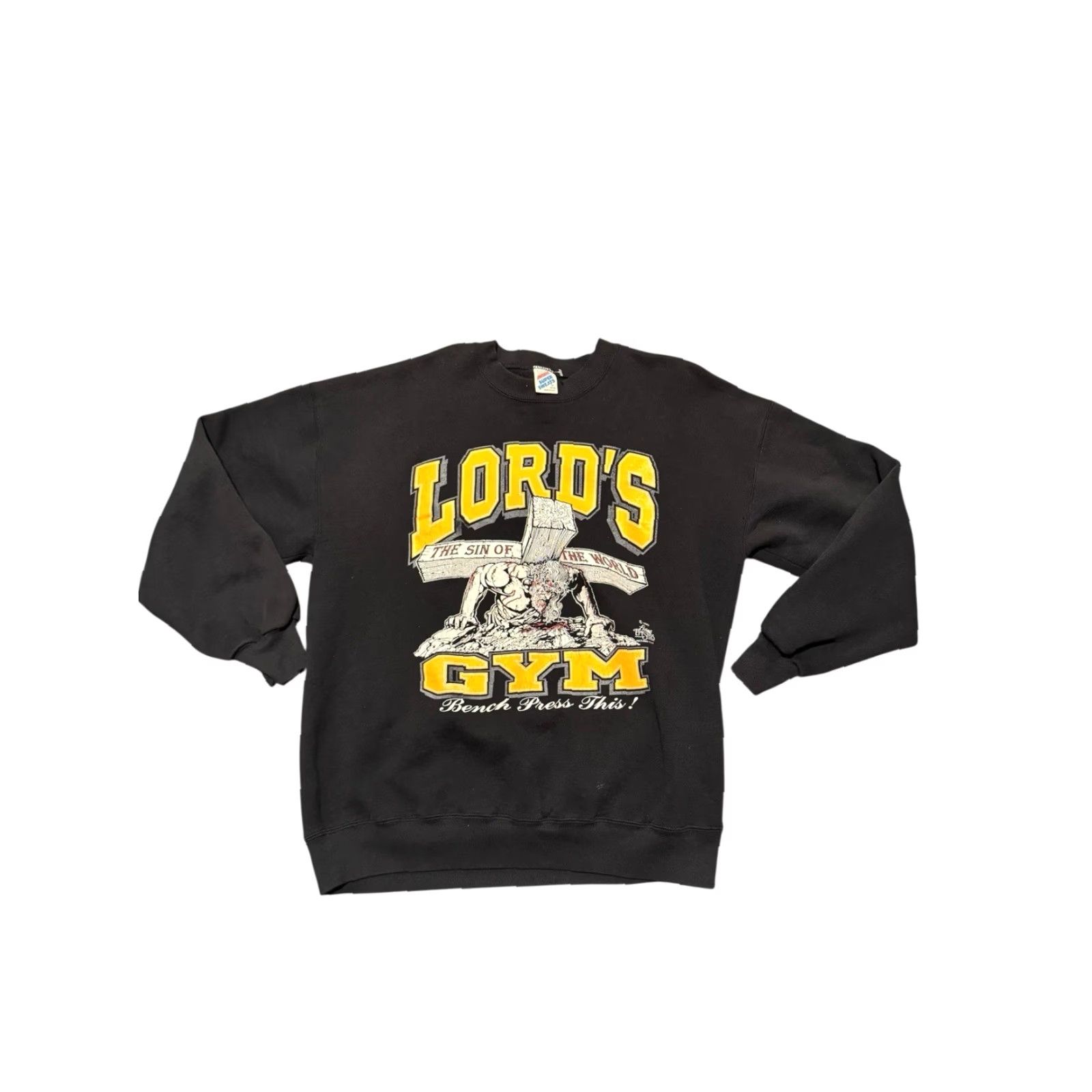 Vintage VINTAGE 1990 Lord's Gym His Pain Your Gain Jesus Crewneck Sweatshirt XL Black Cotton Fleece Graphic Print Logo Men's 90s Grunge Pullover Size US XL / EU 56 / 4 - 2 Thumbnail
