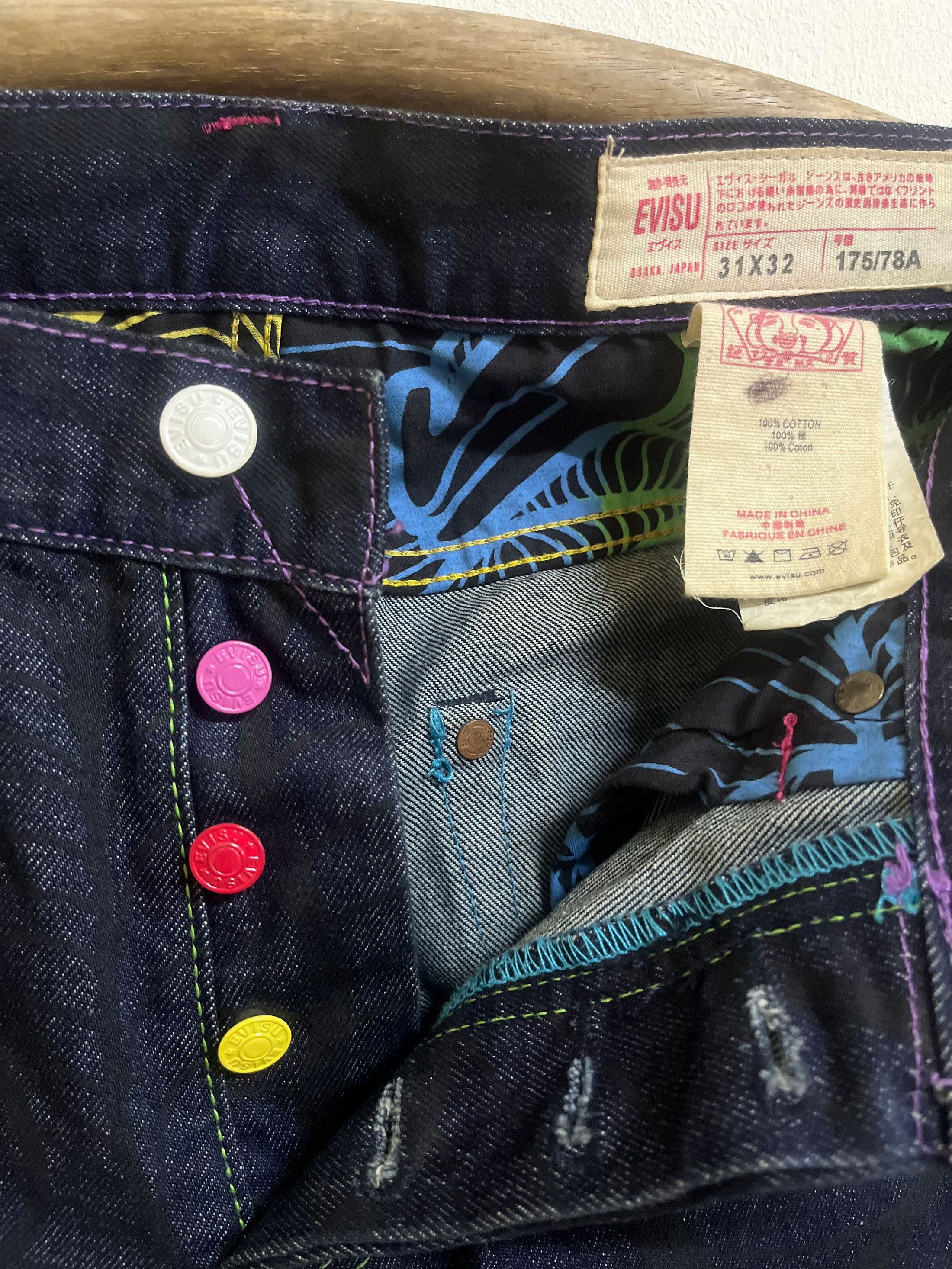 Japanese Brand Evisu Custom Made Tribal Art Jeans Colourful Button Fly Size US 31 - 5 Thumbnail