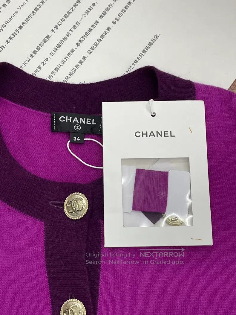 Chanel Chanel Purple colour block double C gold buckle cashmere k Size XXS / US 00 / IT 34 - 3 Thumbnail
