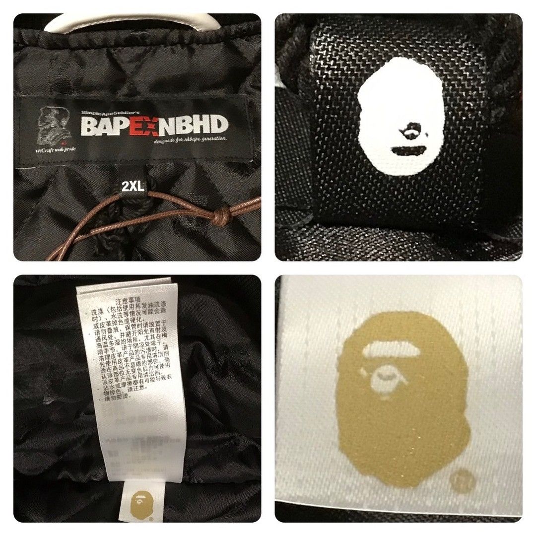 Bape × Neighborhood 🔥2XL🔥 NEIGHBORHOOD × BAPE leather sleeve varsity jacket APE Size US XXL / EU 58 / 5 - 9 Thumbnail