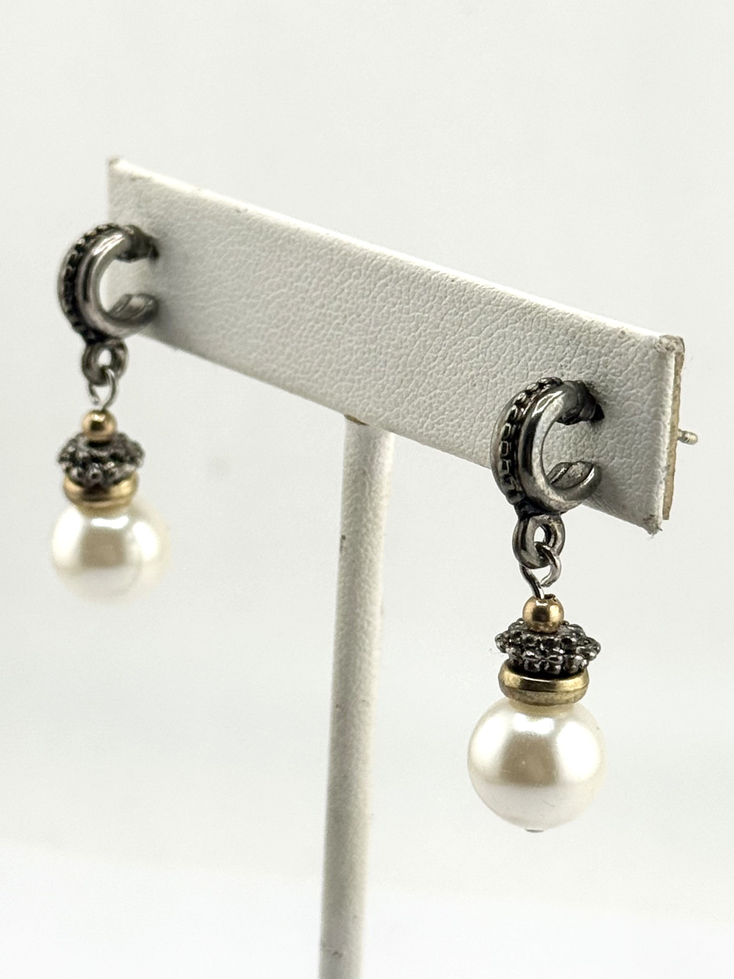 Vintage Vintage silver pearl drop earrings Size ONE SIZE - 1 Thumbnail