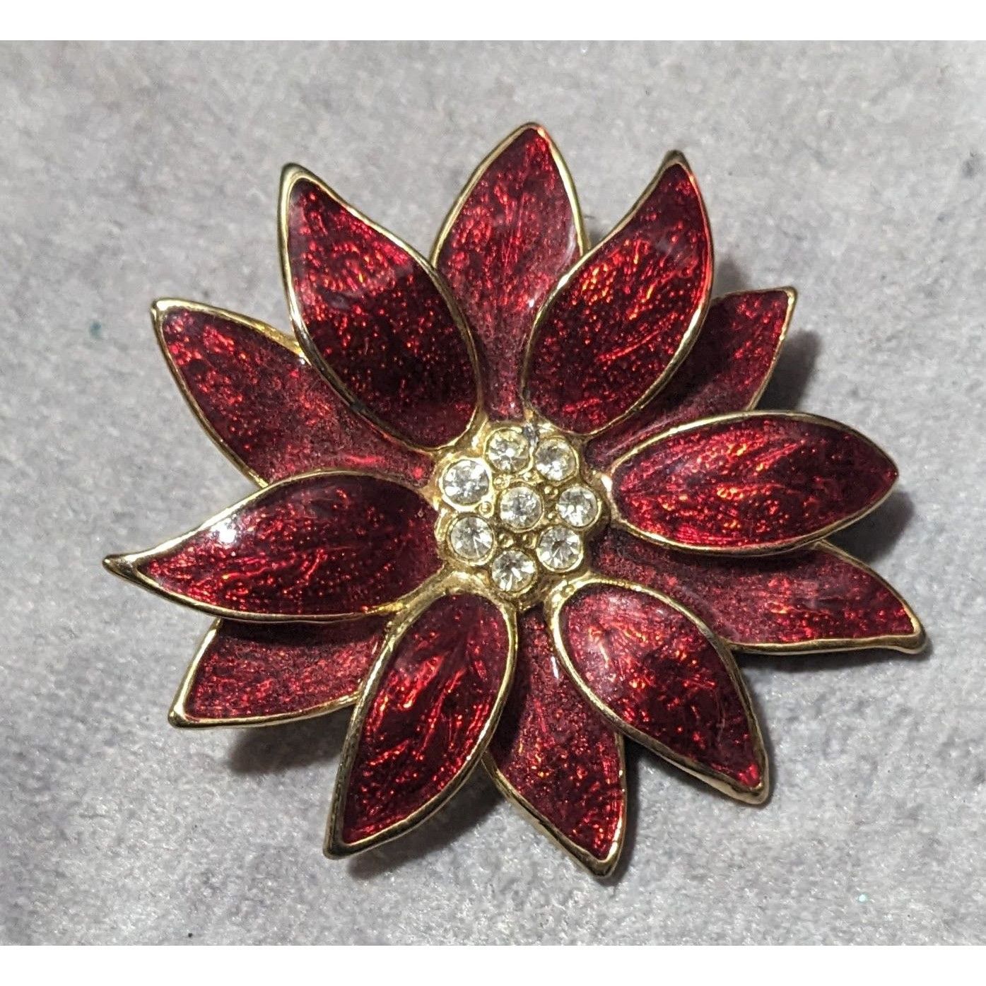 Other Vintage SFJ Christmas Enameled Poinsettia Brooch Size ONE SIZE - 4 Thumbnail