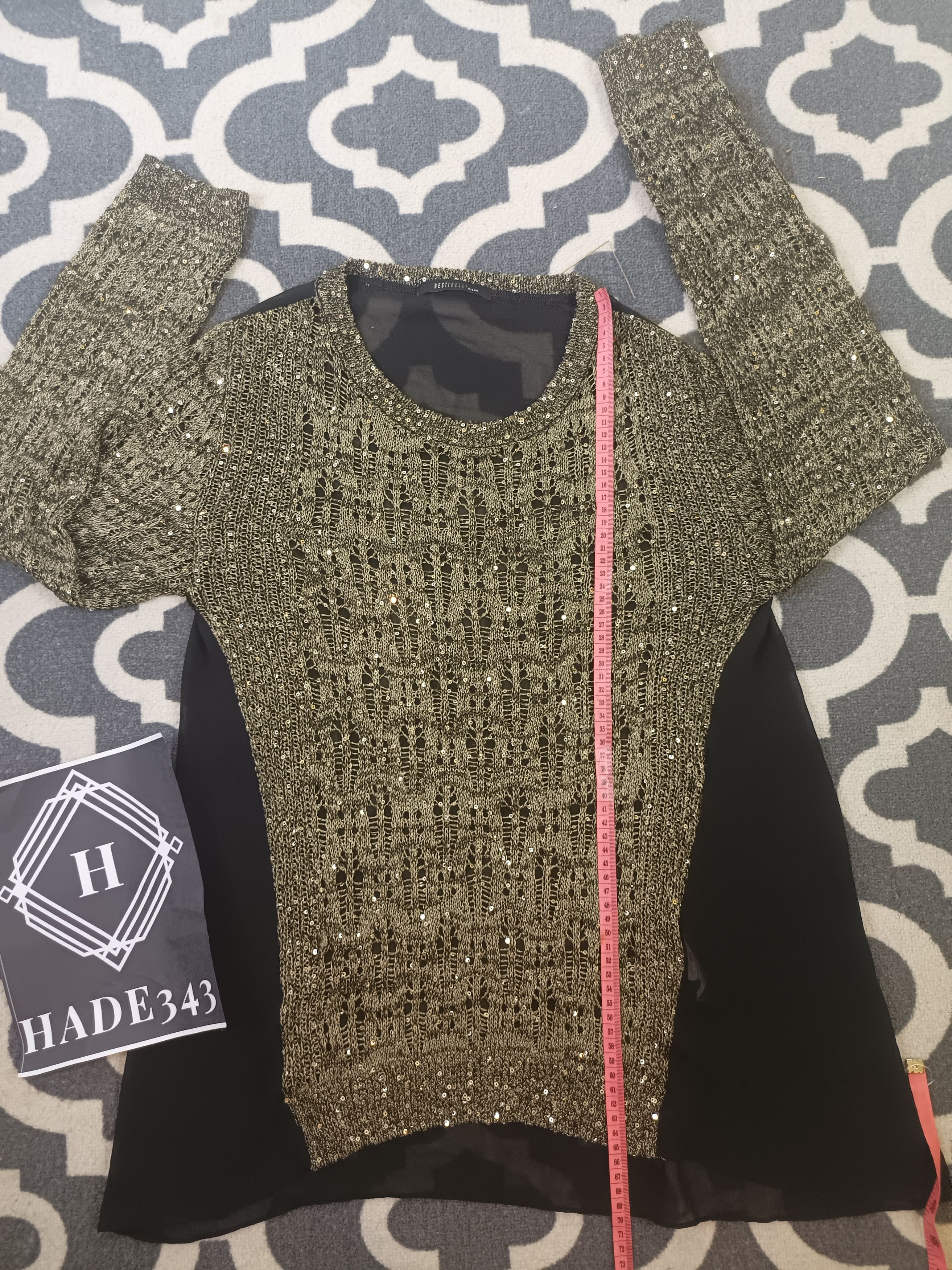 Japanese Brand BESTI BELLI Milan Black Gold Sequin Distressed Knit Size L / US 10 / IT 46 - 9 Thumbnail