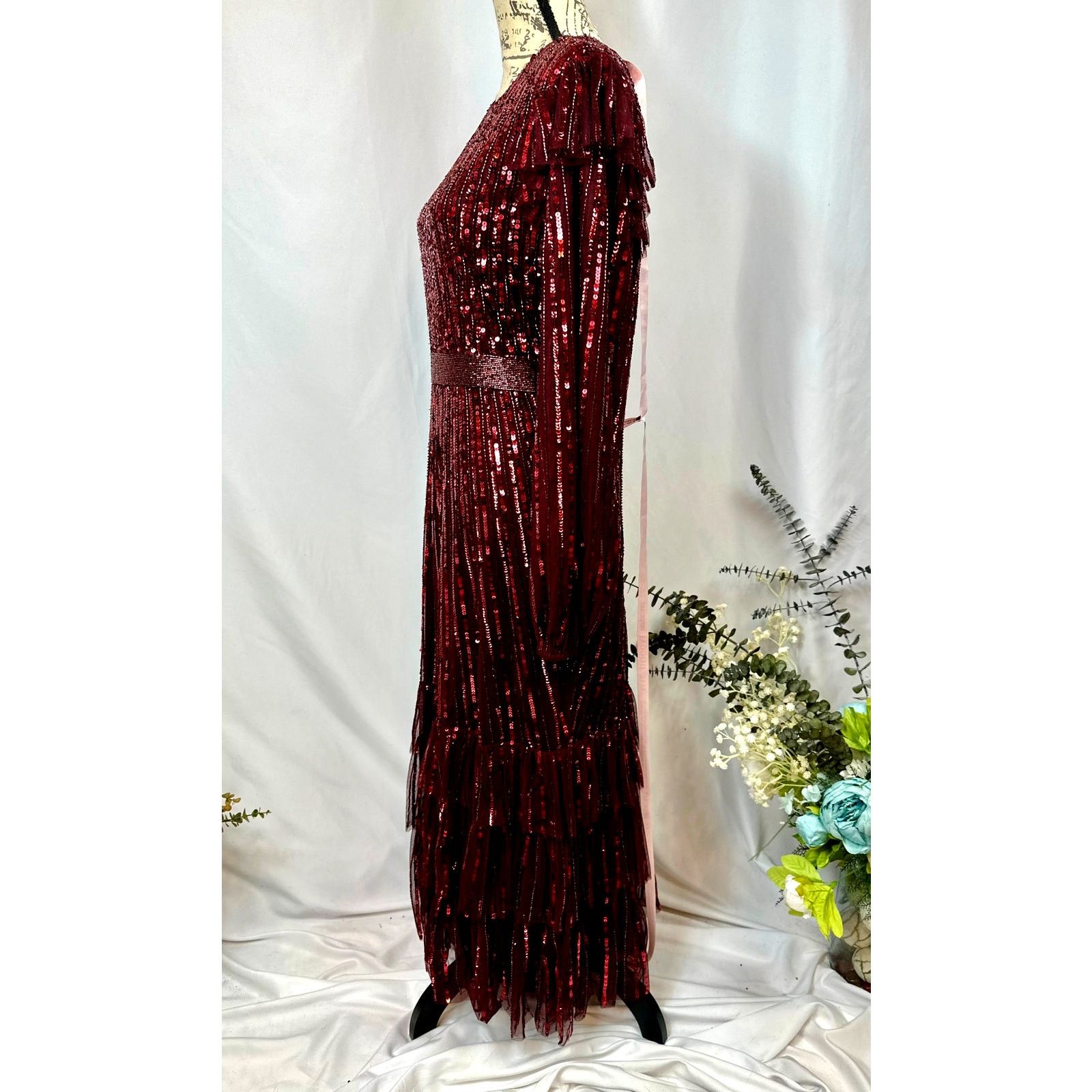Other Mac Duggal Long Sleeve Ruffle Detail Sequin Dress Red 12 Size XL / US 12-14 / IT 48-50 - 17 Thumbnail