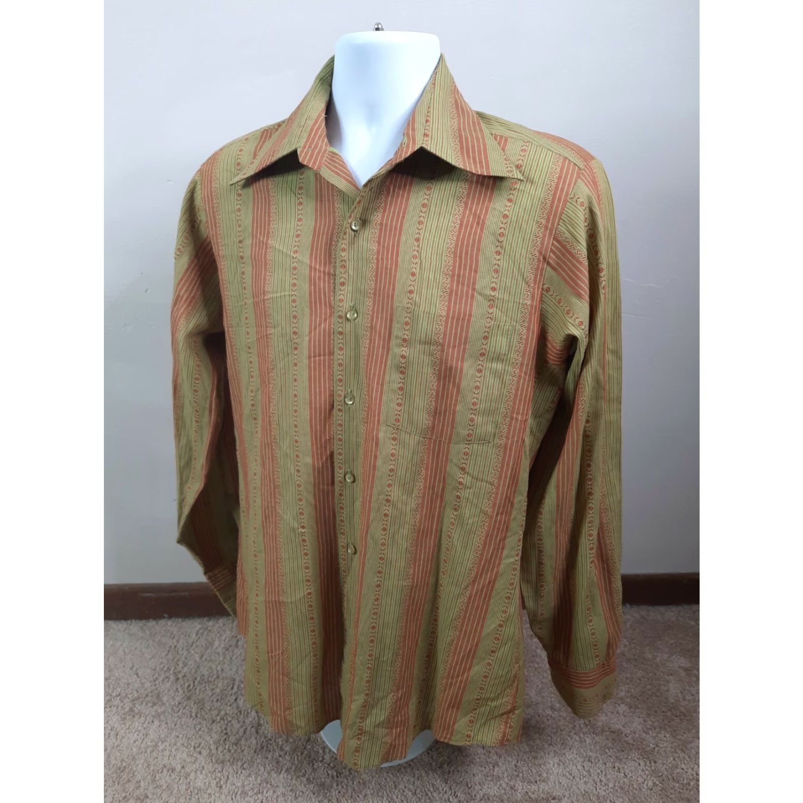 Vintage VINTAGE Dude of Cambridge L Men's Long Sleeve Disco 70s Green Southwestern Stripes Button-Up Shirt Shirt? Size US L / EU 52-54 / 3 - 4 Thumbnail