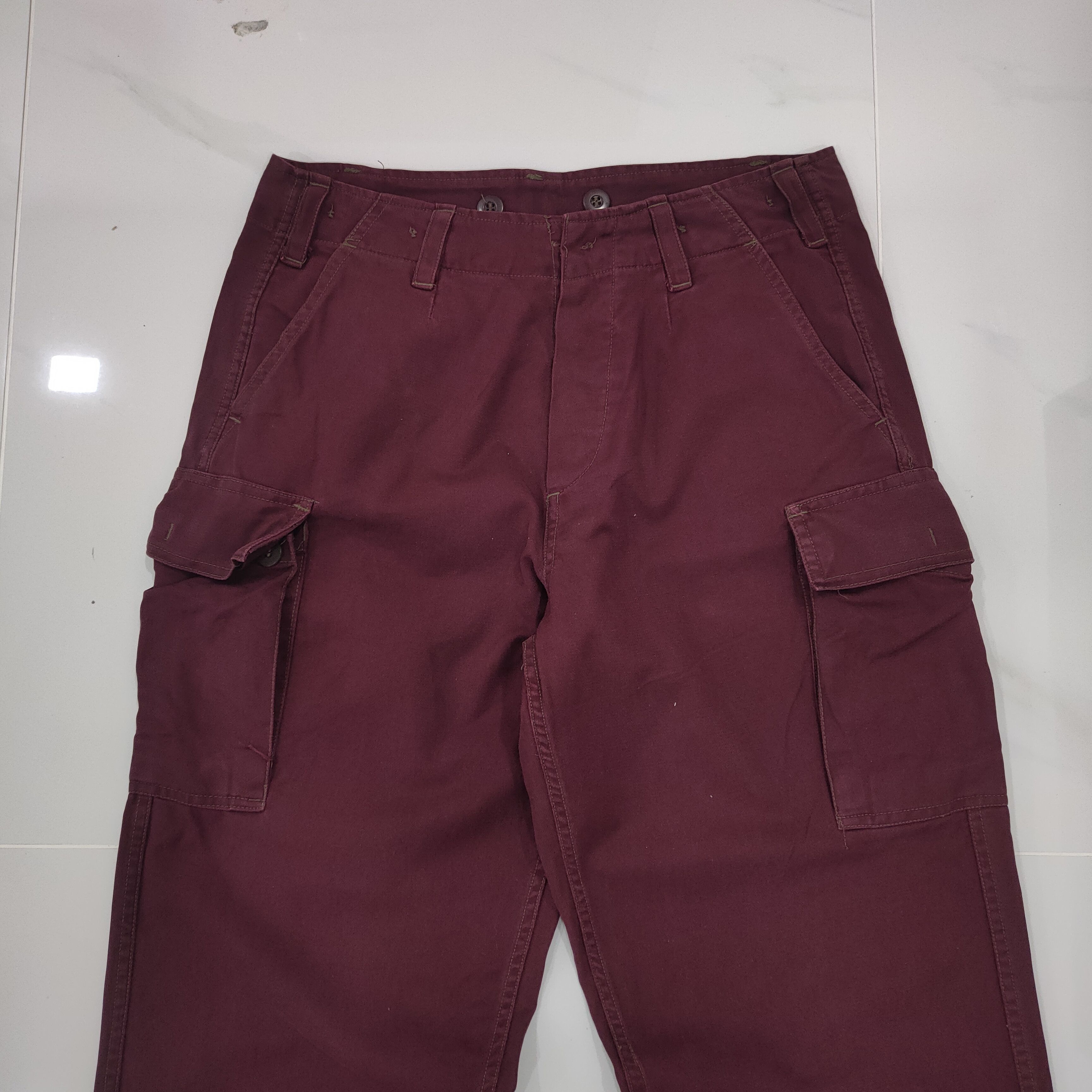 Japanese Brand VINTAGE BUTTON FLY MAROON BAGGY CARGO PANTS Size US 30 / EU 46 - 3 Thumbnail