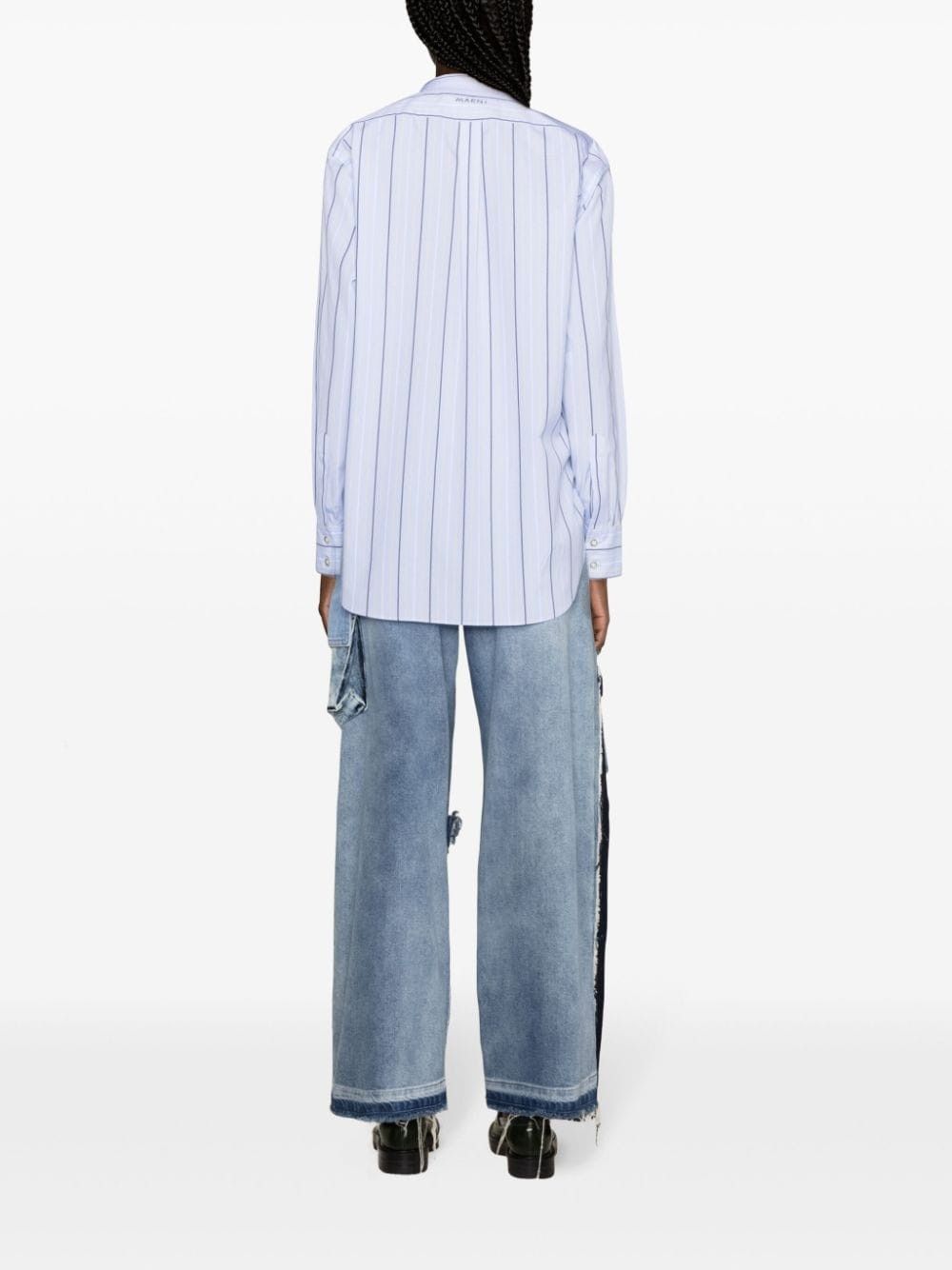 Marni o1f1d3z0525 Striped Straight-Collar Cotton Shirt Multicolor Size M / US 6-8 / IT 42-44 - 4 Thumbnail