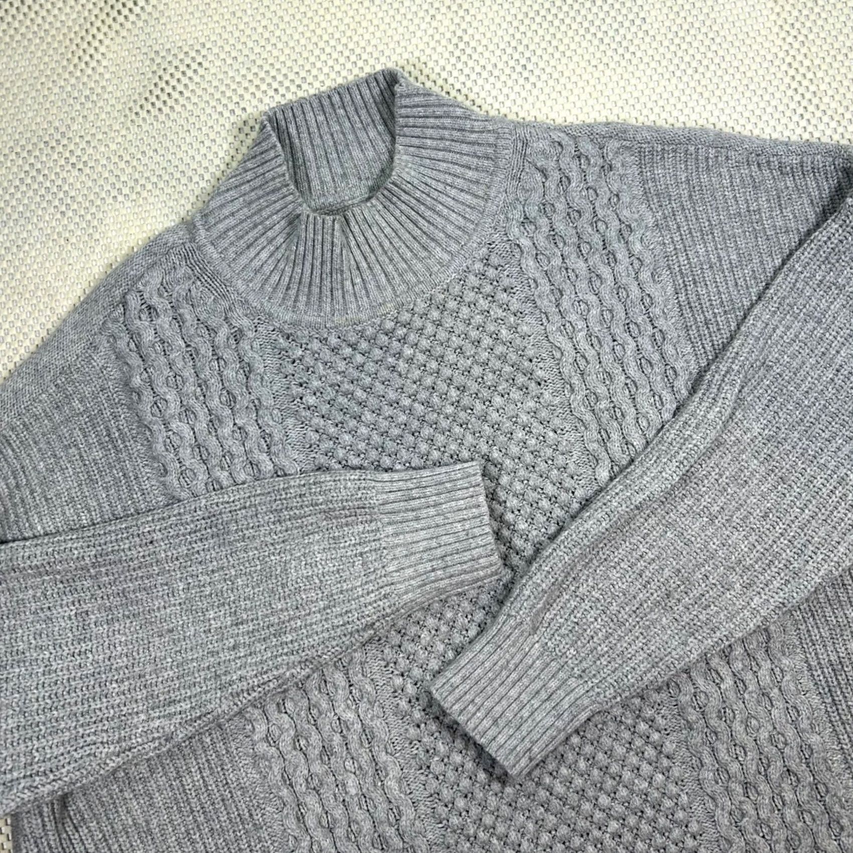 Gap GAP Cable Knit Mock Neck Sweater Pullover Gray Cotton Blend Womens Large Size L / US 10 / IT 46 - 3 Thumbnail