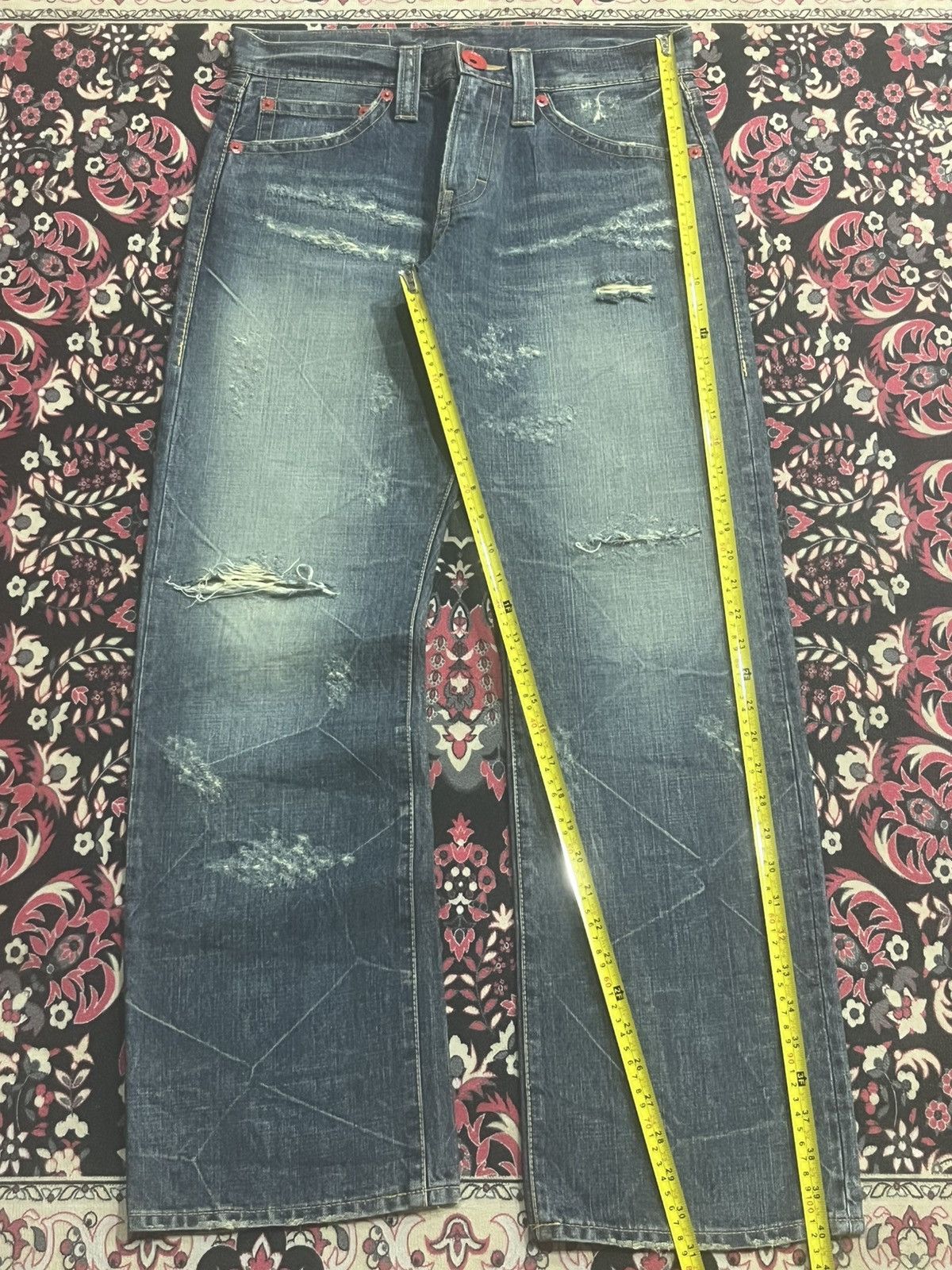 GOSTAR DE FUGA Co&Lu Cracked Distressed Big Slogan Dark Blue Loose Jeans Size US 31 - 11 Thumbnail