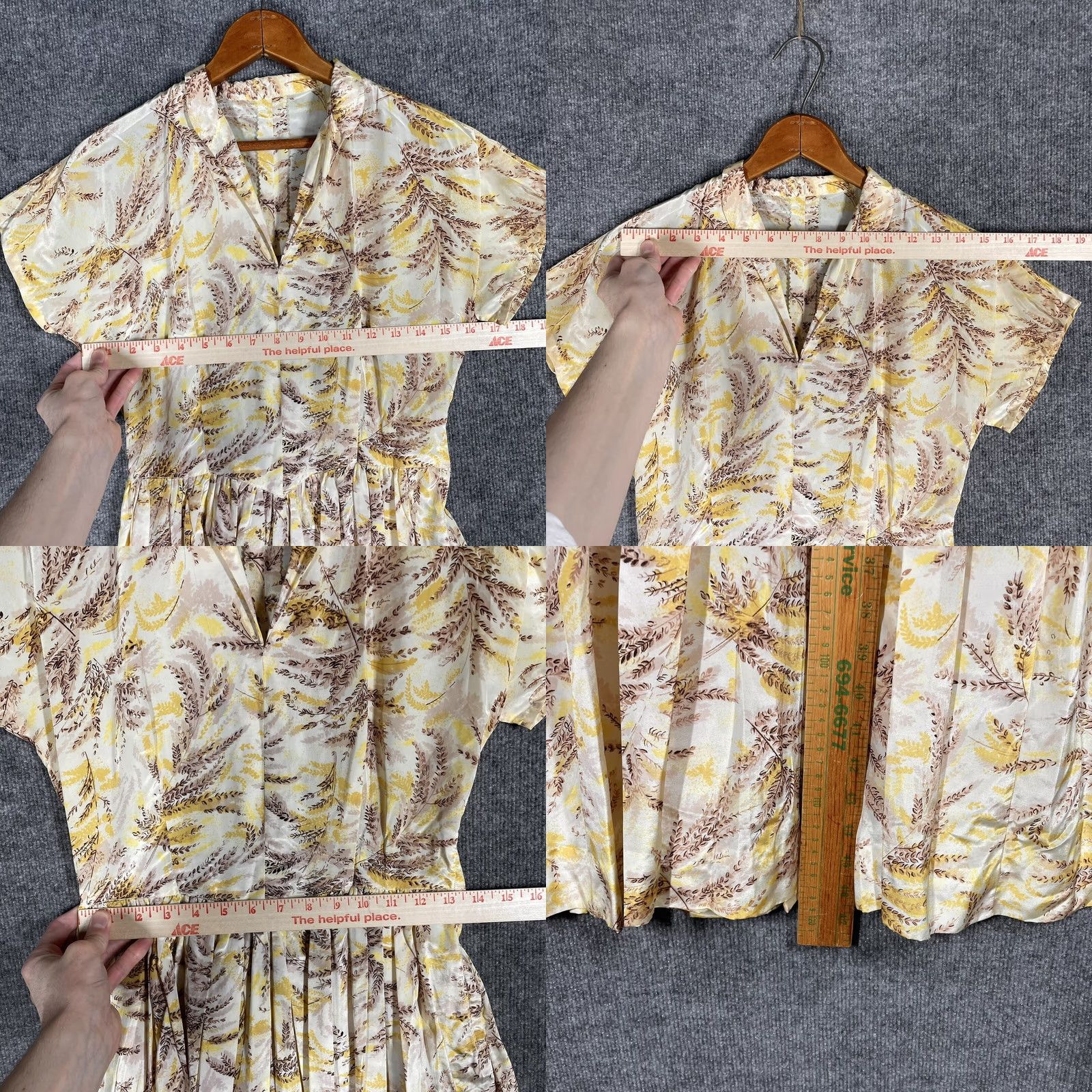 Vintage VINTAGE 1950s Silk Floral Sundress Yellow Small 40s 50s Tea Swing Day Dress Rockabilly Womens Size S / US 4 / IT 40 - 10 Thumbnail