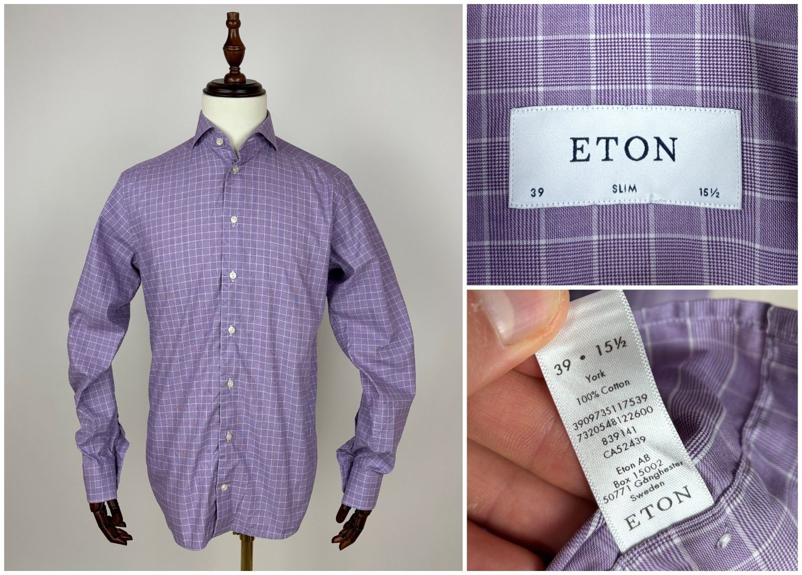 Eton Eton York Check Long Sleeve Dress Shirt Size 39 15.5 Slim Size US M / EU 48-50 / 2 - 1 Thumbnail