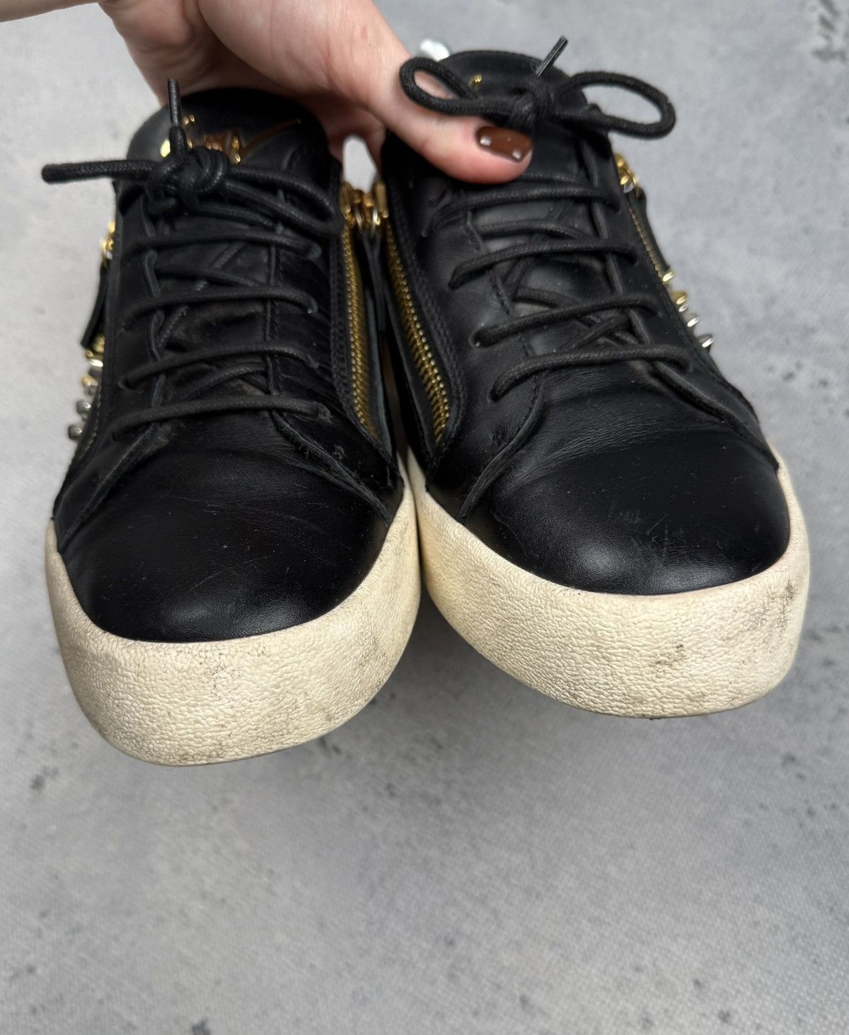 Giuseppe Zanotti Giuseppe Zanotti Frankie Shel Black Leather Studded Sneakers Size US 8 / EU 41 - 9 Thumbnail