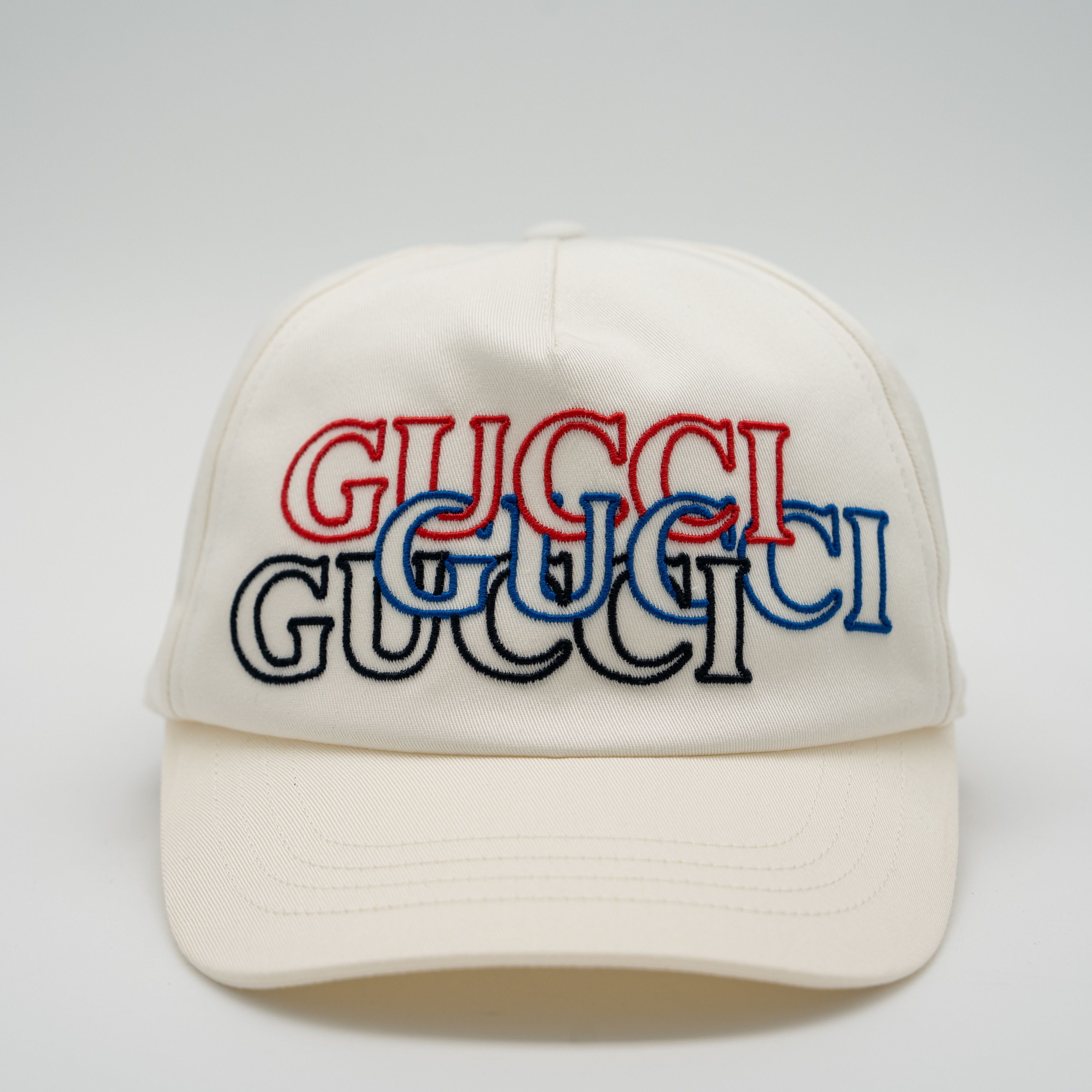 Gucci L Gucci White Embroidered Baseball Hat Cap Black Red Blue Size ONE SIZE - 2 Thumbnail