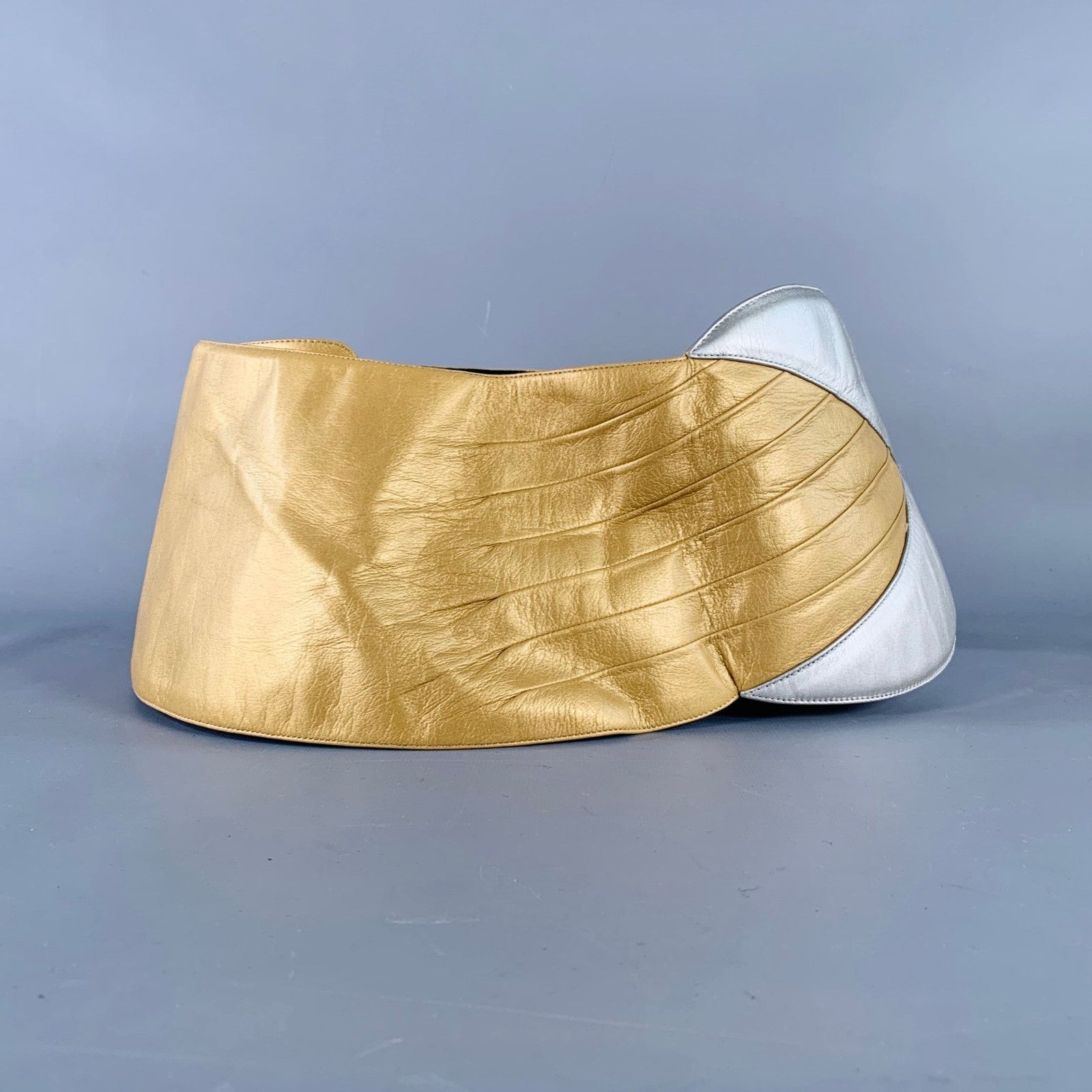 Charles Jourdan CHARLES JOURDAN Gold Silver Two Tone Leather Wide Belt Size ONE SIZE - 2 Thumbnail