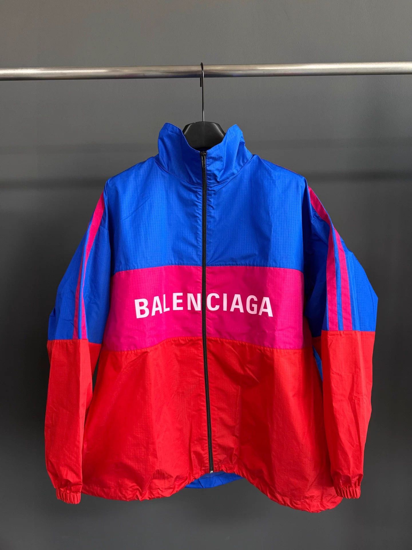 Balenciaga Red Blue Logo Windbreaker Jacket Size 36