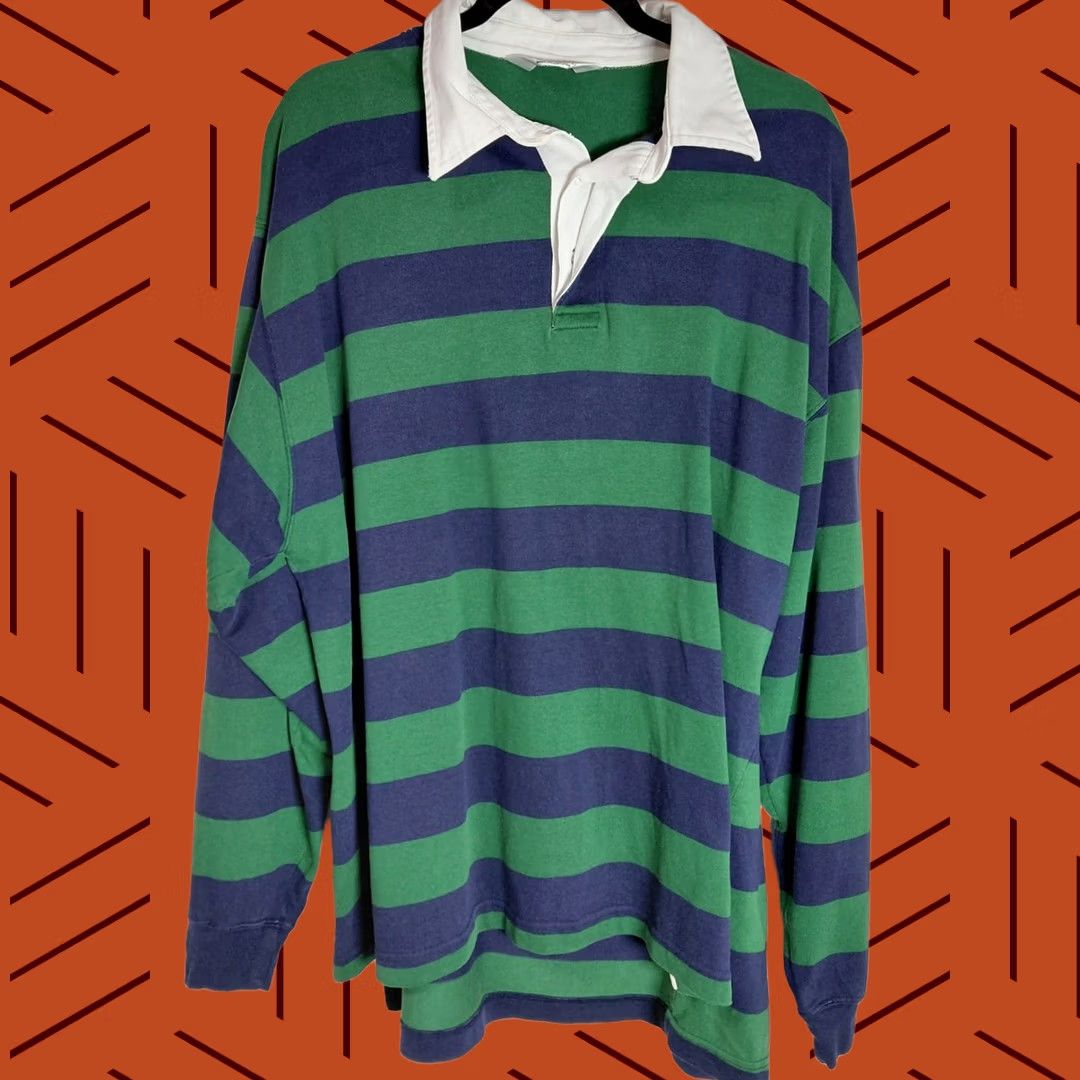 Brooks Brothers Brooks Brothers Rugby Shirt Striped 100% Cotton Long Sleeve Green Blue Size L Men Size US L / EU 52-54 / 3 - 1 Thumbnail
