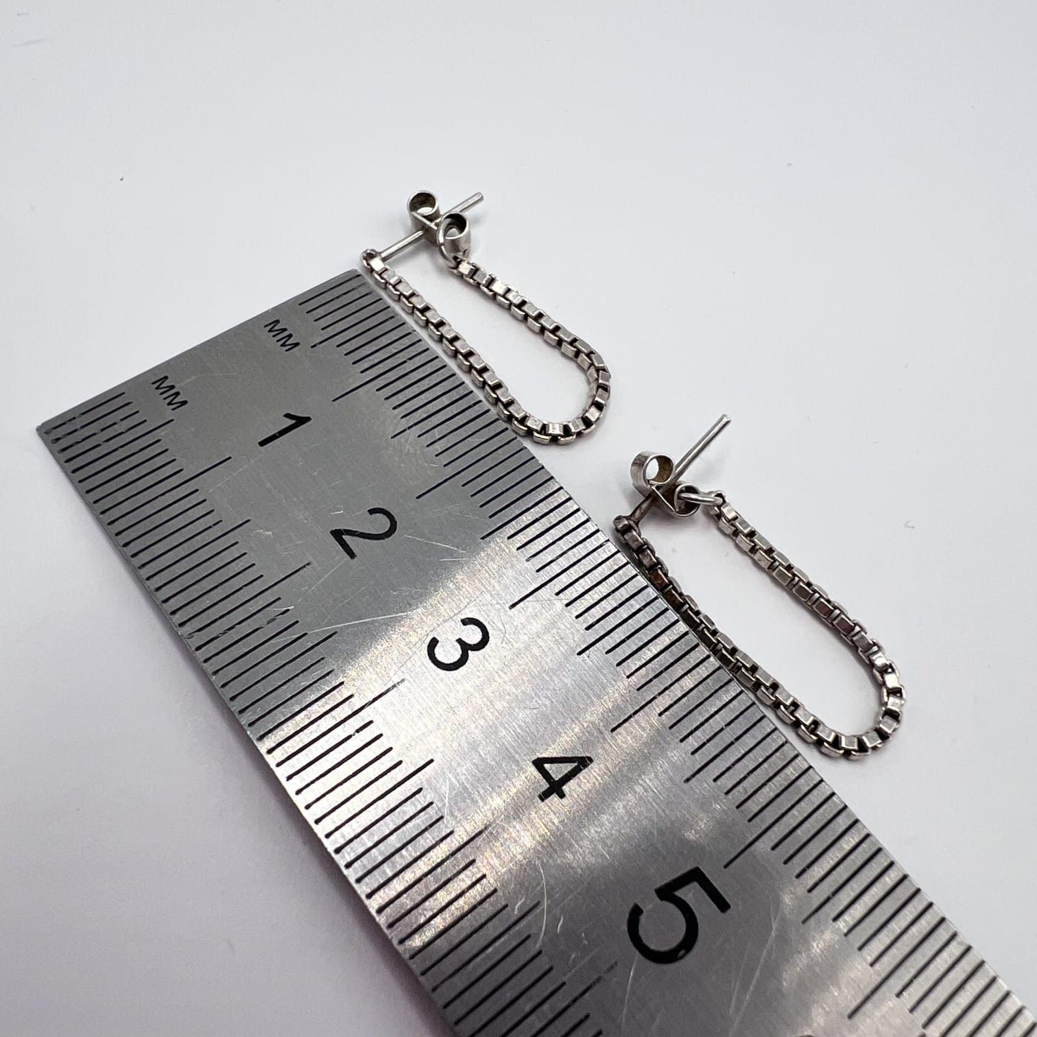 Sterling Silver Sterling Silver 925 Box Chain Drop Stud Earrings 2.3cm 1.38g Size ONE SIZE - 6 Thumbnail
